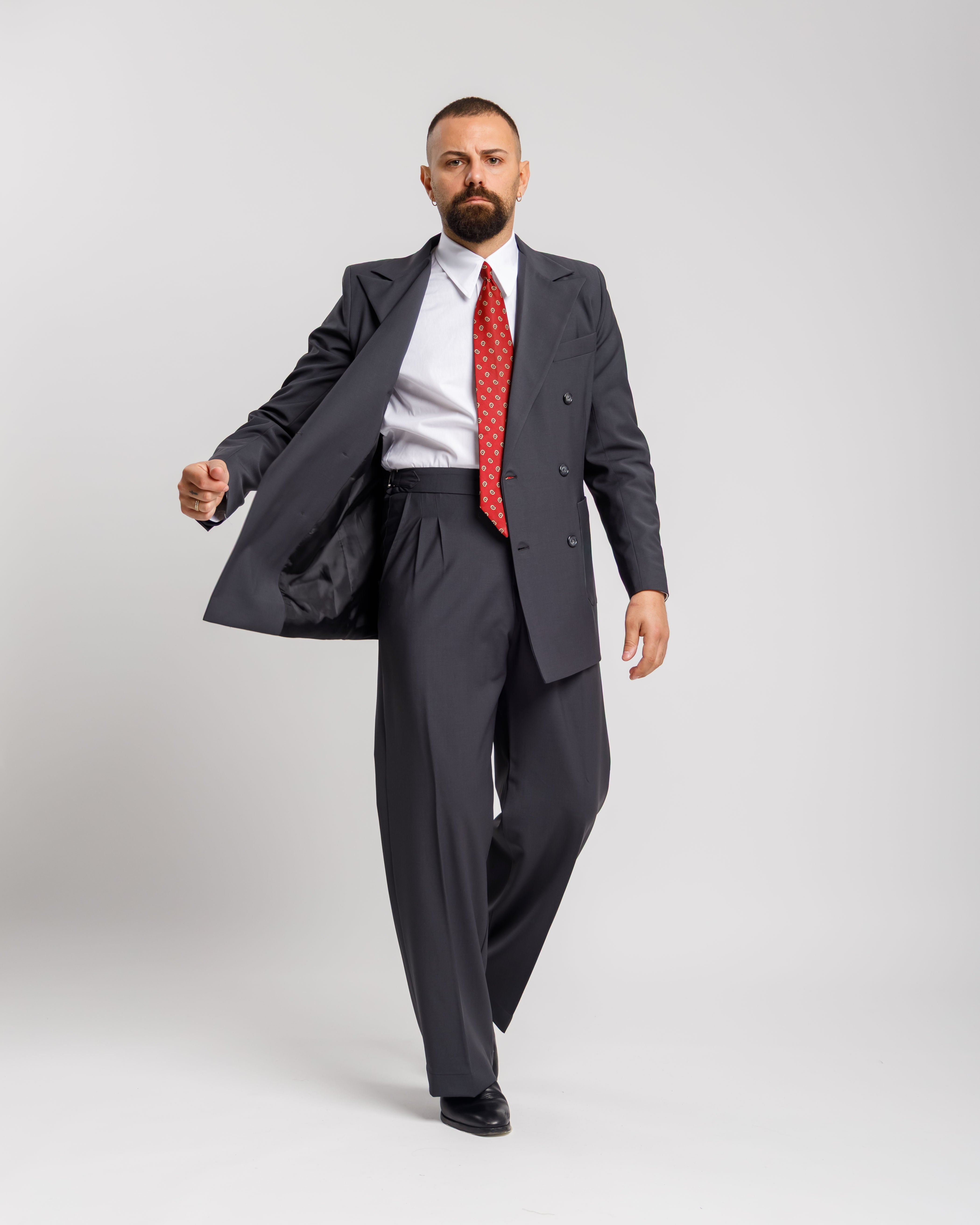 Pantaloni Palazzo Con Fibbie - Ma1051 Grigio Piombo