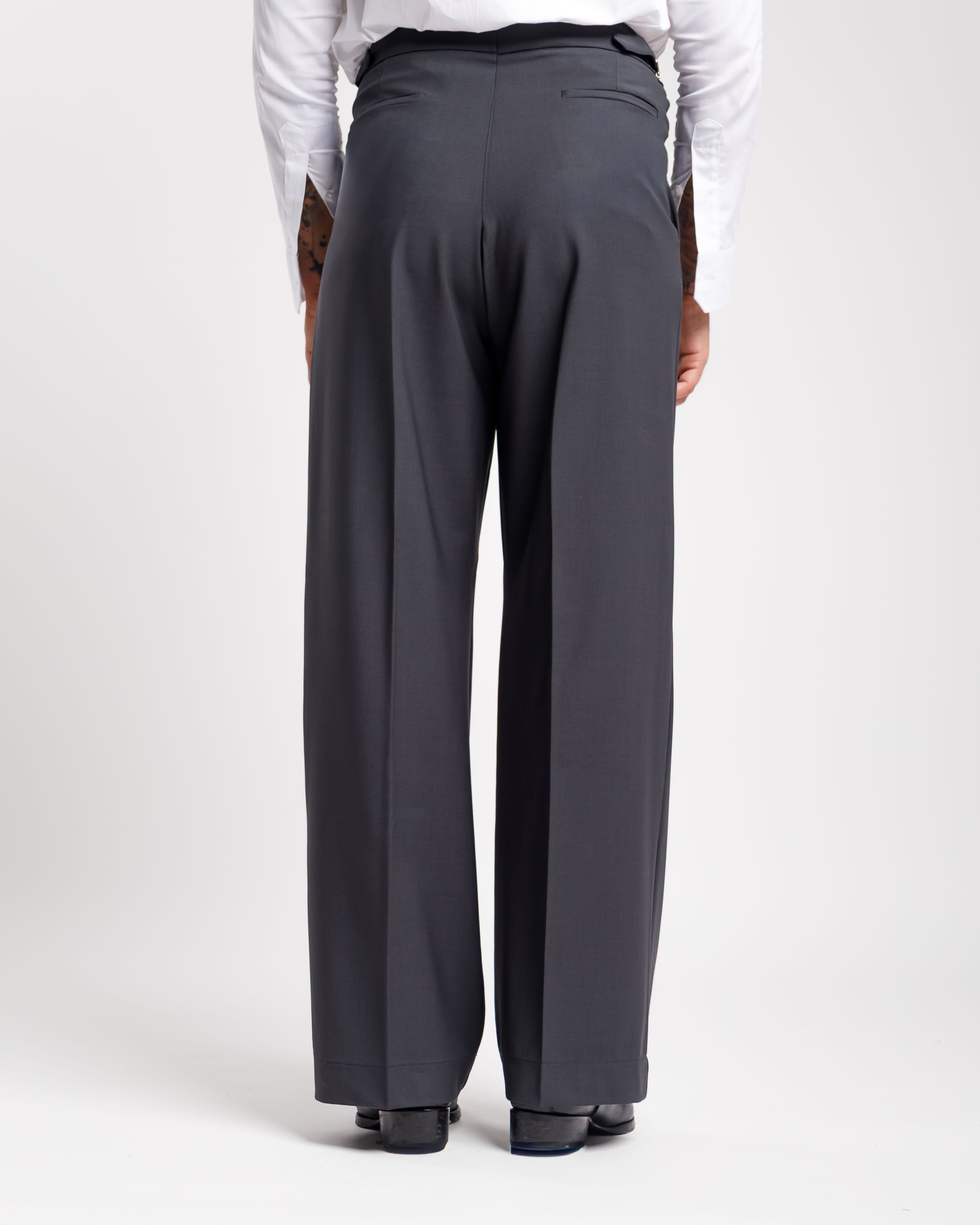 Pantaloni Palazzo Con Fibbie - Ma1051 Grigio Piombo