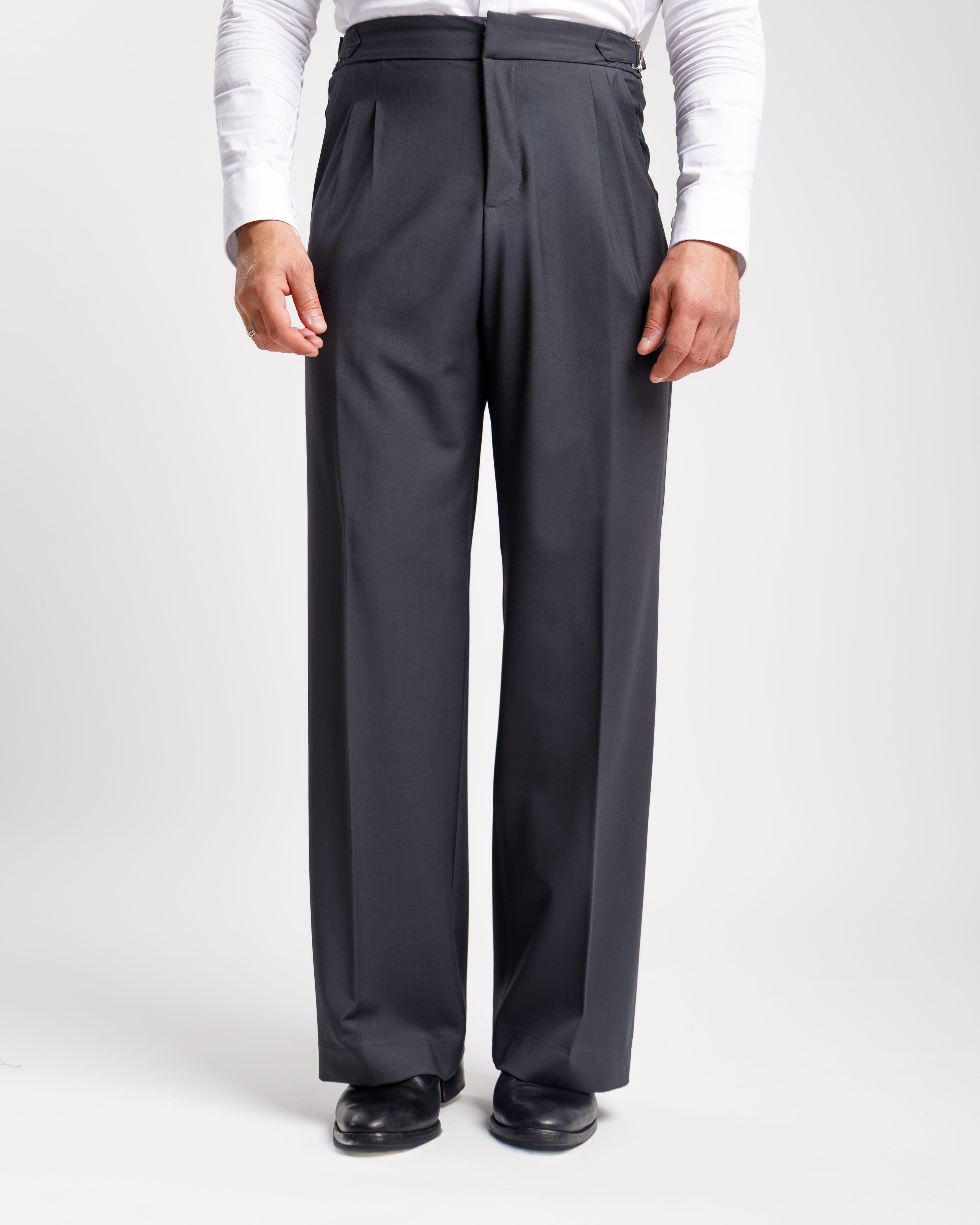 Pantaloni Palazzo Con Fibbie - Ma1051 Grigio Piombo