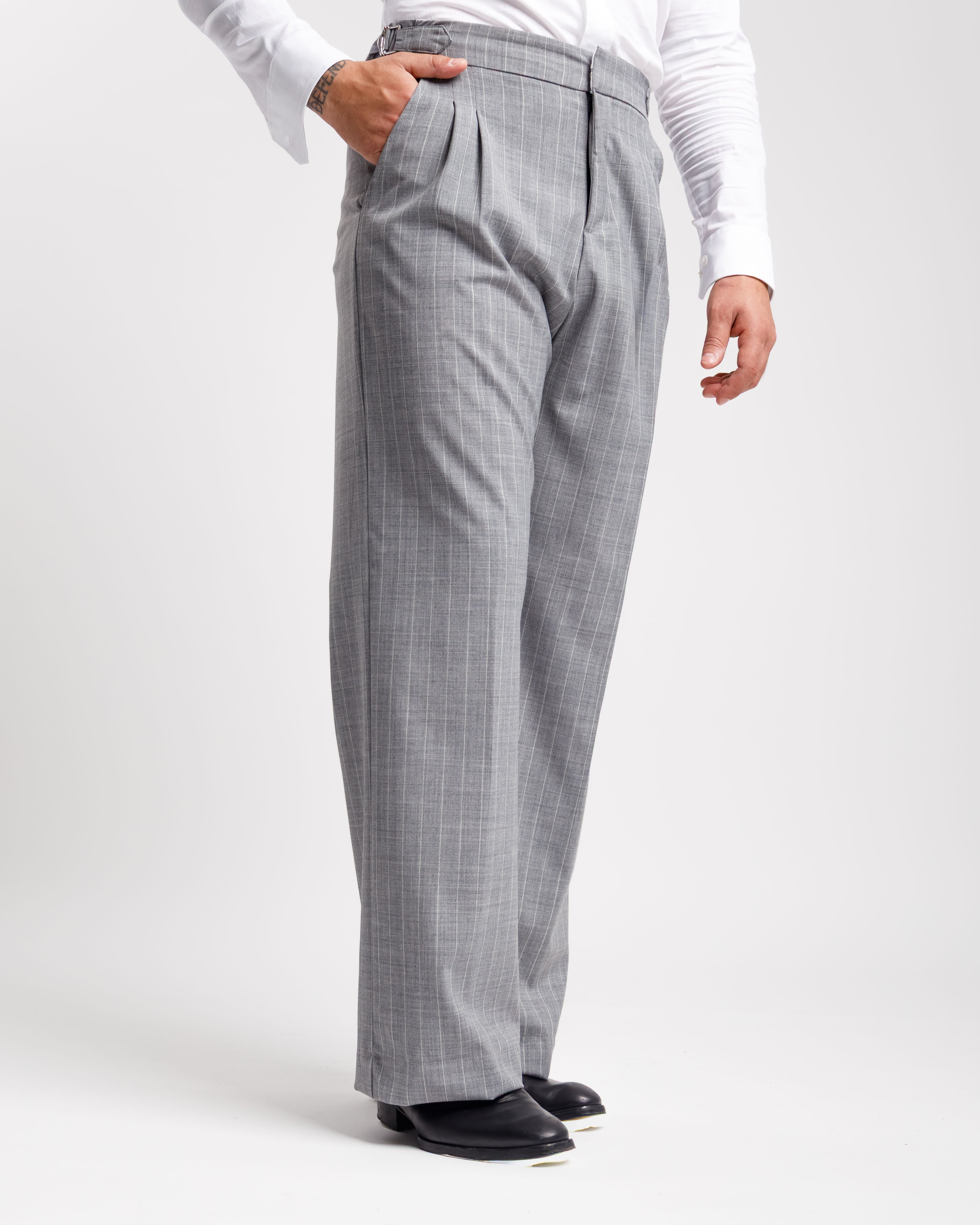 Pantaloni Palazzo Con Fibbie - Ma1051 Gessato Grigio