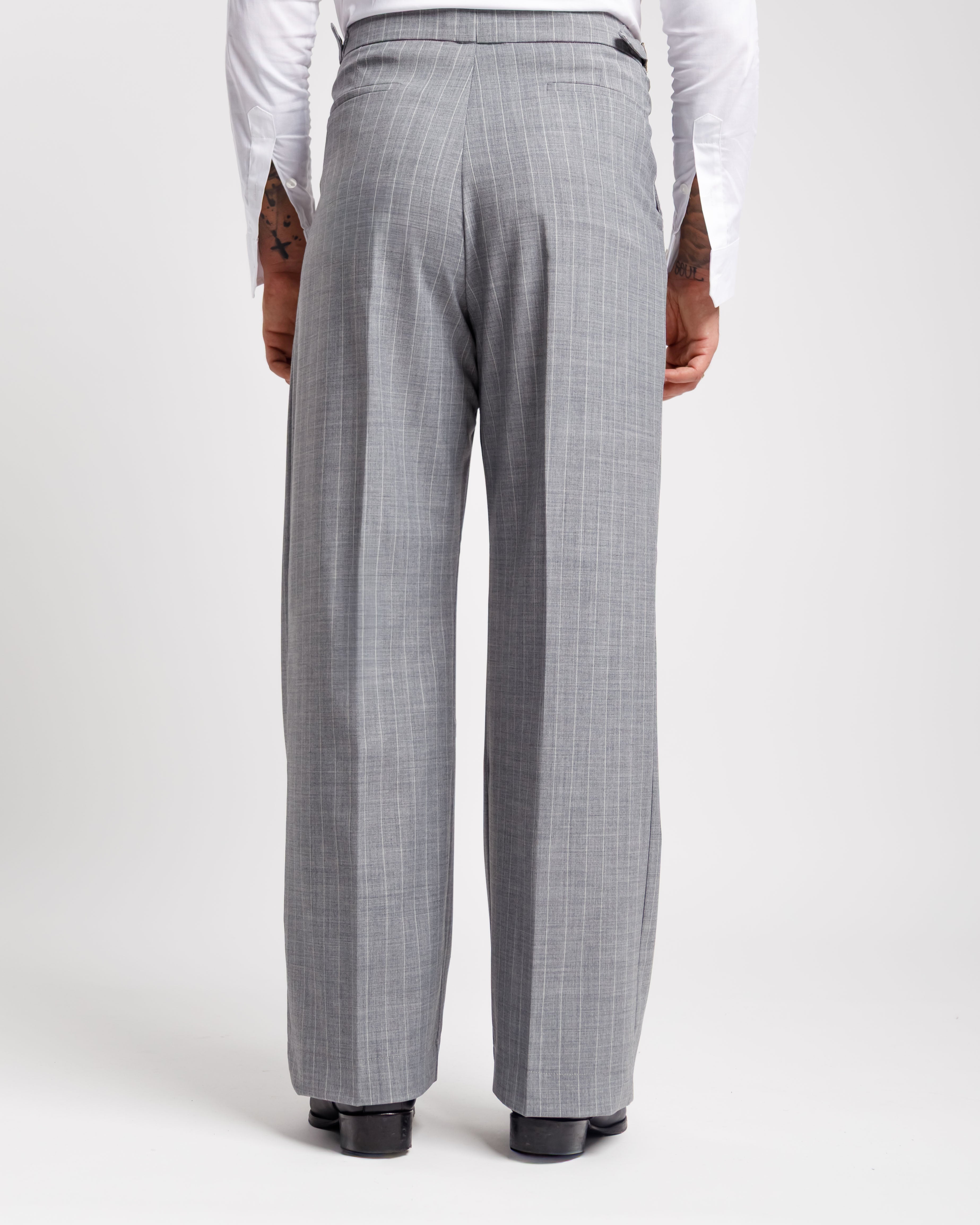 Pantaloni Palazzo Con Fibbie - Ma1051 Gessato Grigio