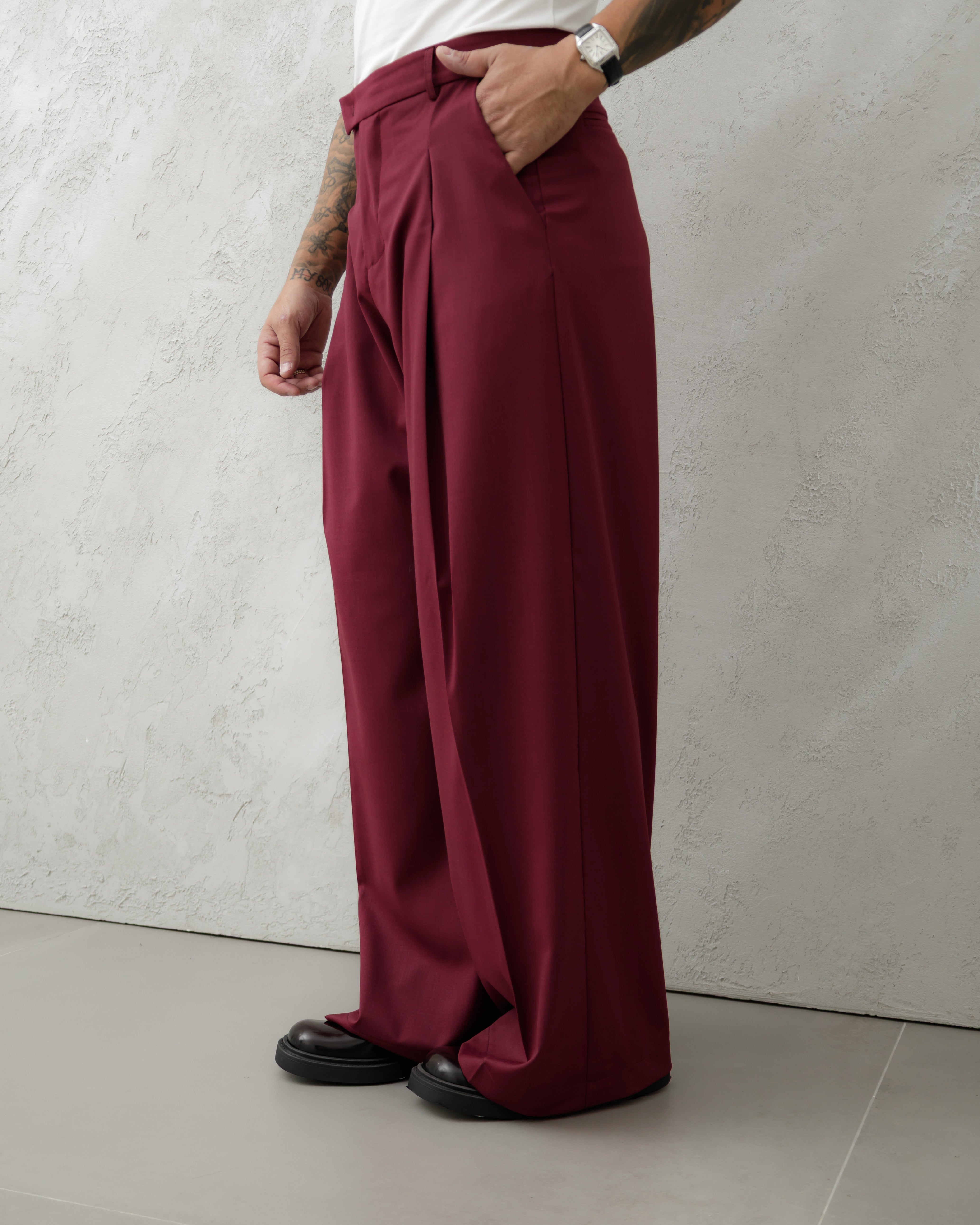 PANTALONI WIDE FIT MA1031 BORDEAUX