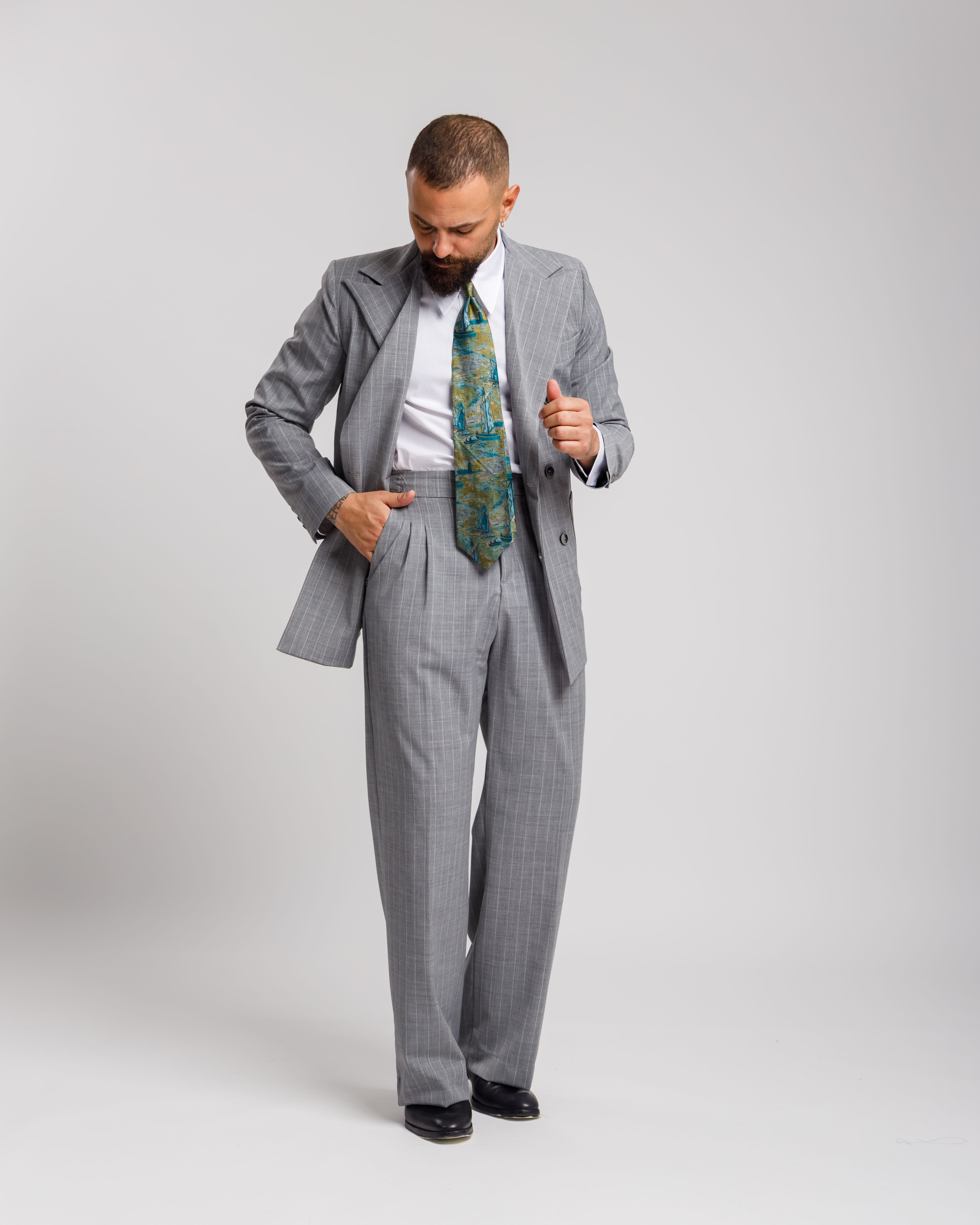 Pantaloni Palazzo Con Fibbie - Ma1051 Gessato Grigio