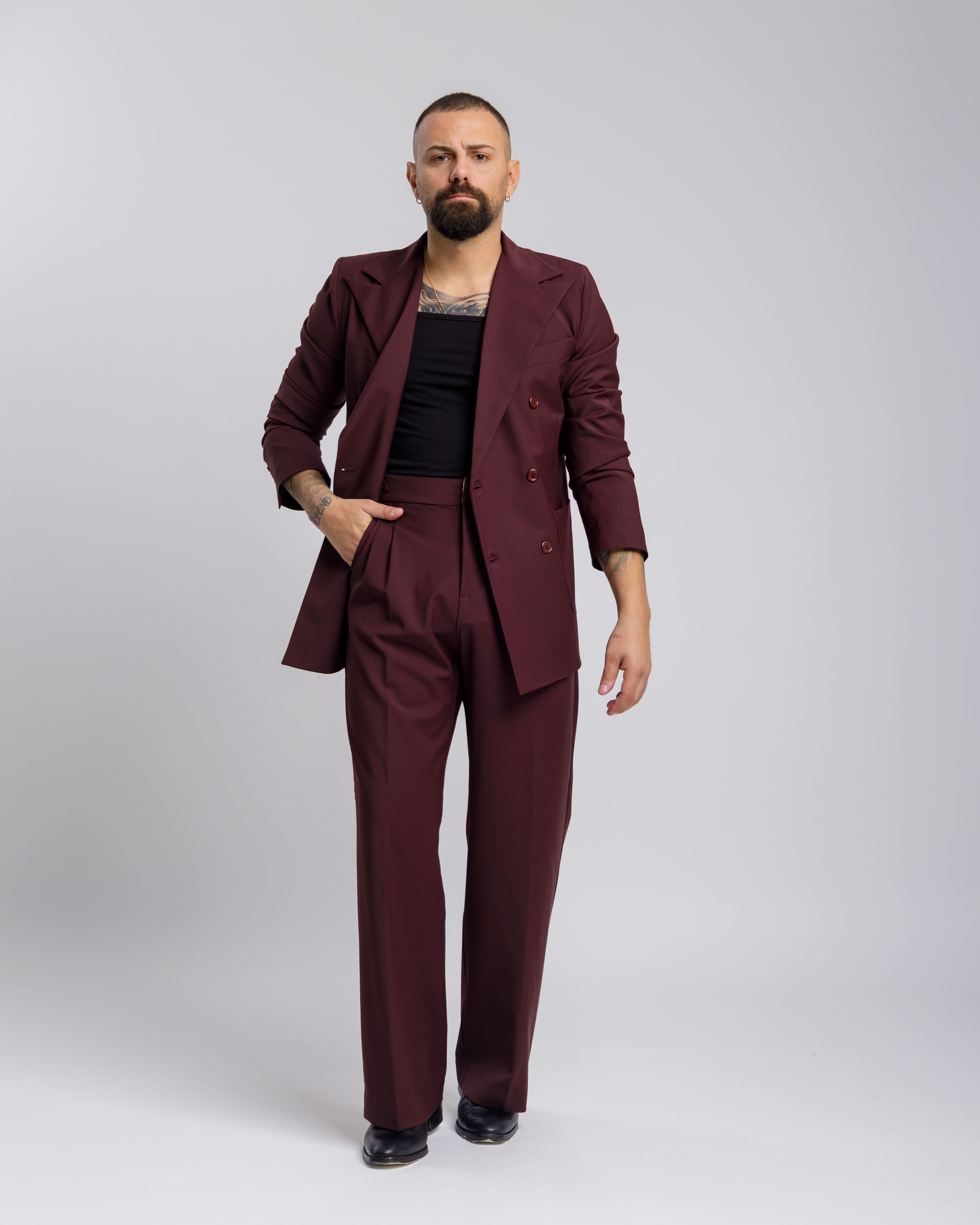 Pantaloni Palazzo Con Fibbie - Ma1051 Prugna