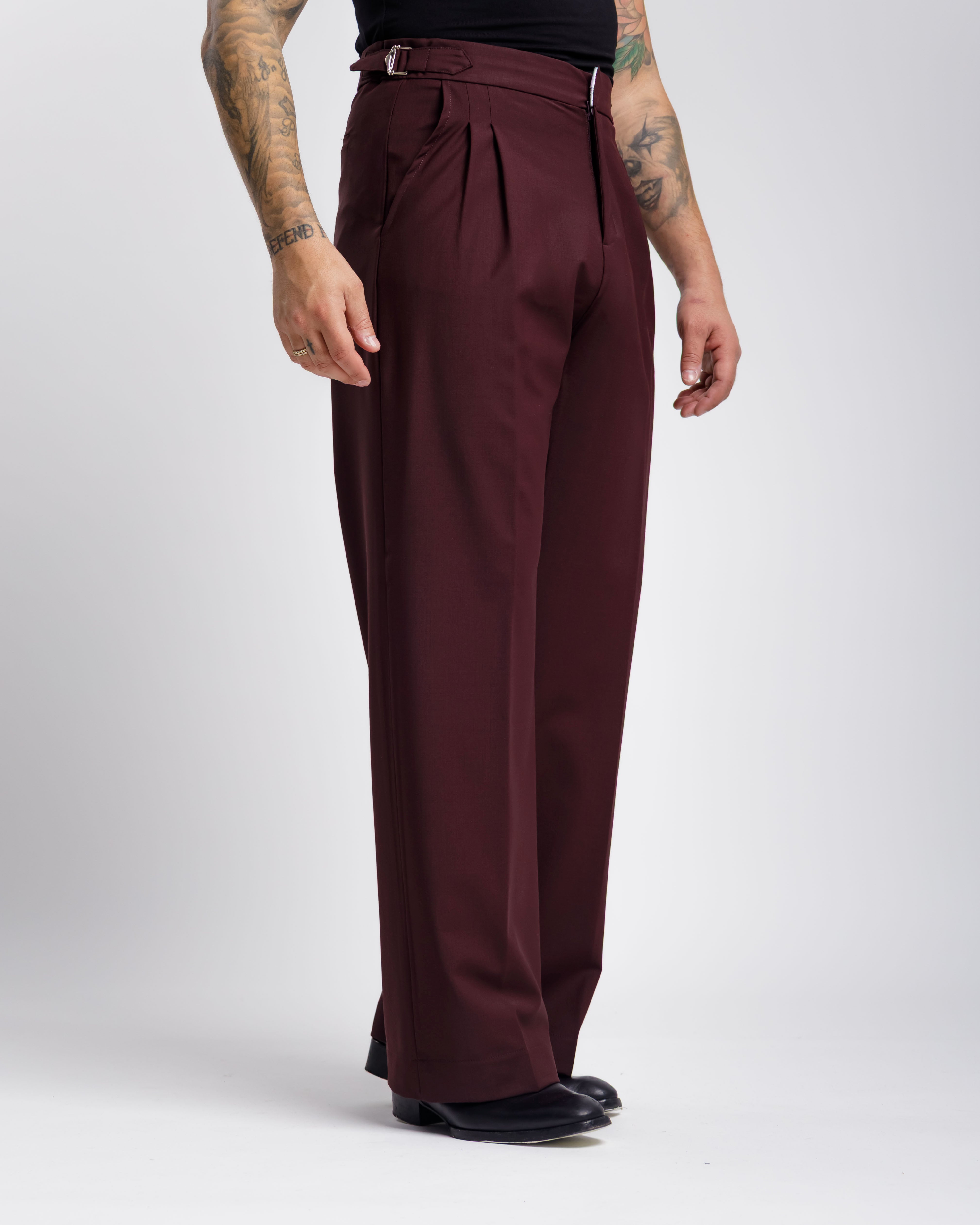 Pantaloni Palazzo Con Fibbie - Ma1051 Prugna