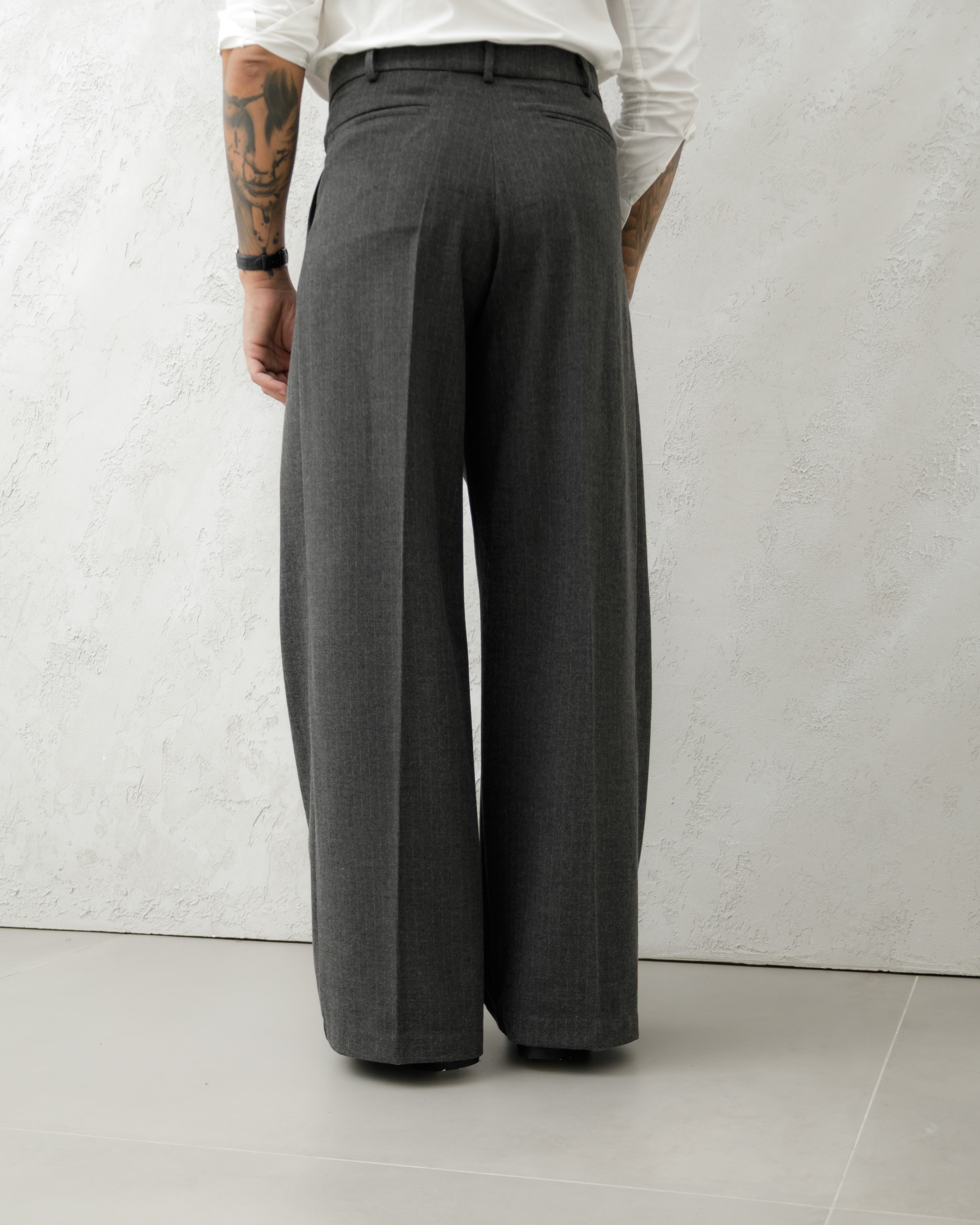 PANTALONE FONDO LARGO IN LANA - MA1024 GRIGIO