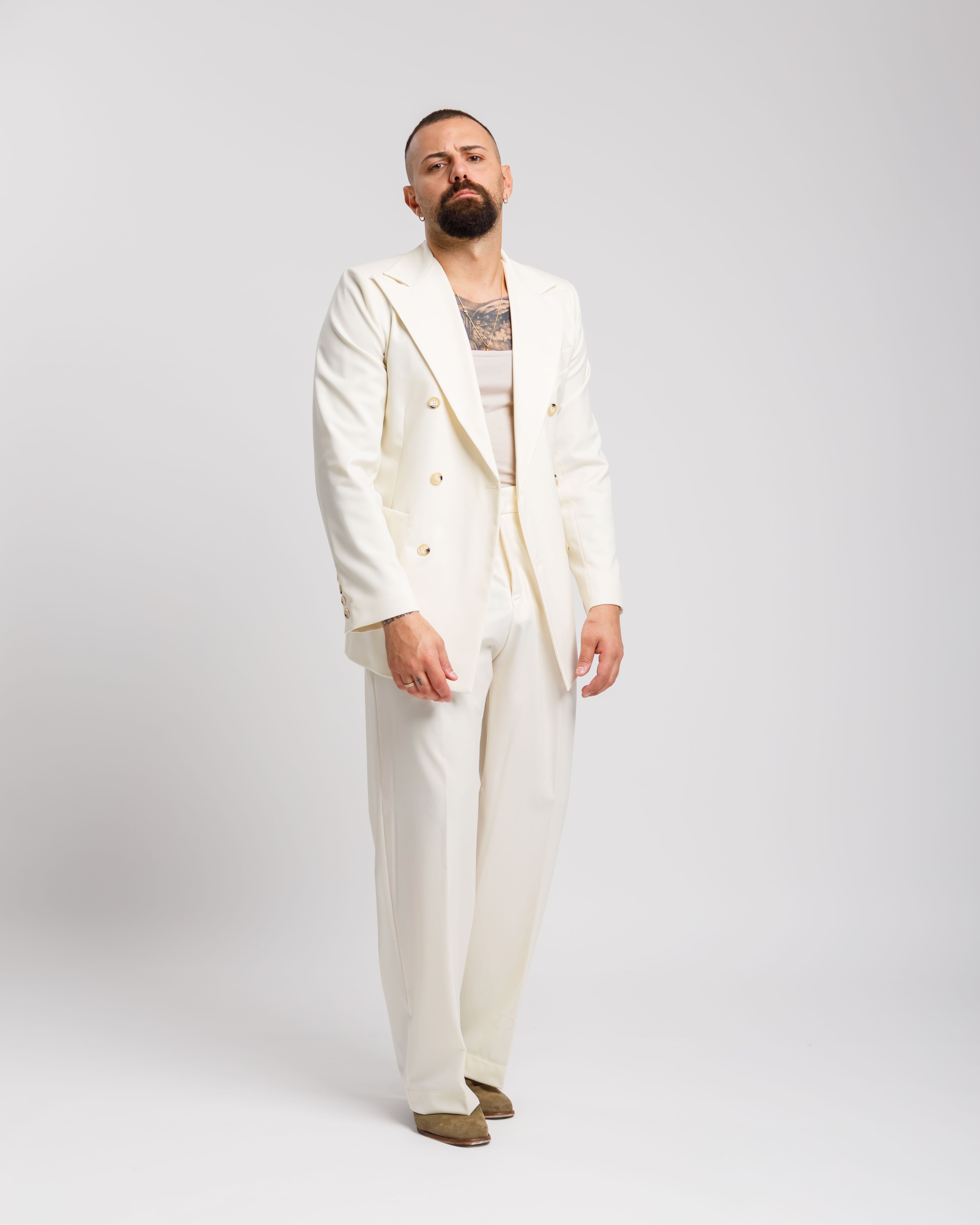 Pantaloni Palazzo Con Fibbie - Ma1051 Panna