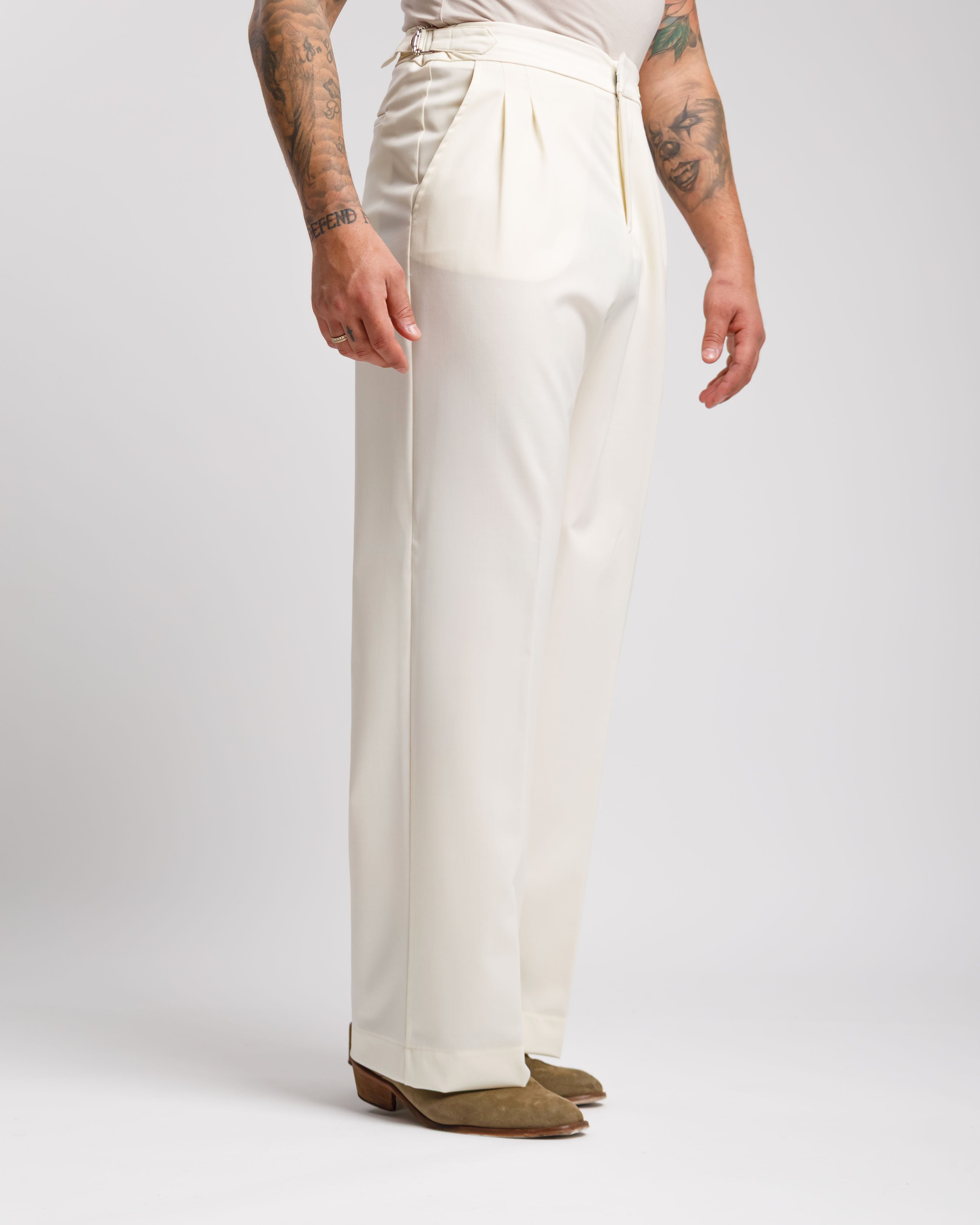 Pantaloni Palazzo Con Fibbie - Ma1051 Panna