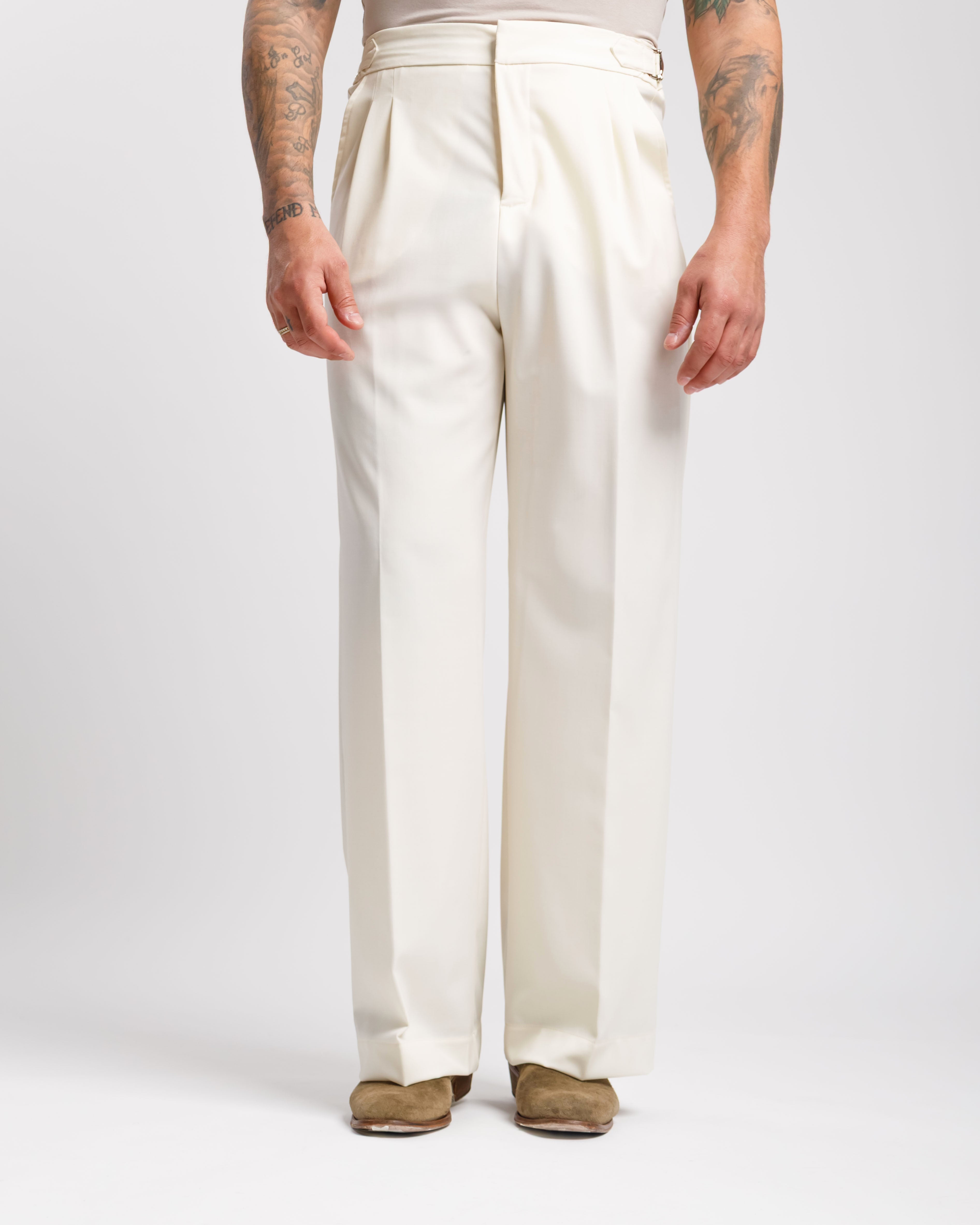 Pantaloni Palazzo Con Fibbie - Ma1051 Panna