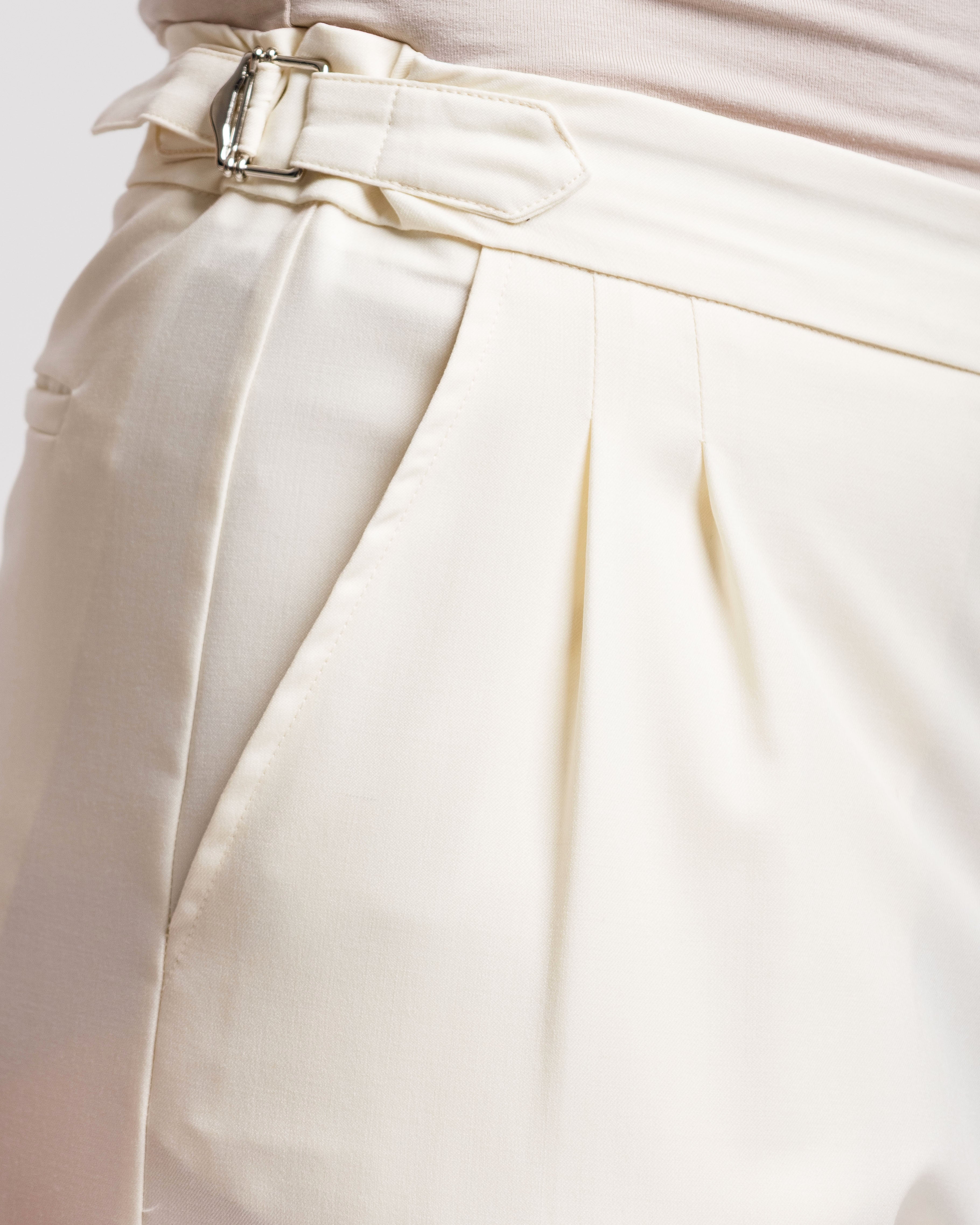 Pantaloni Palazzo Con Fibbie - Ma1051 Panna