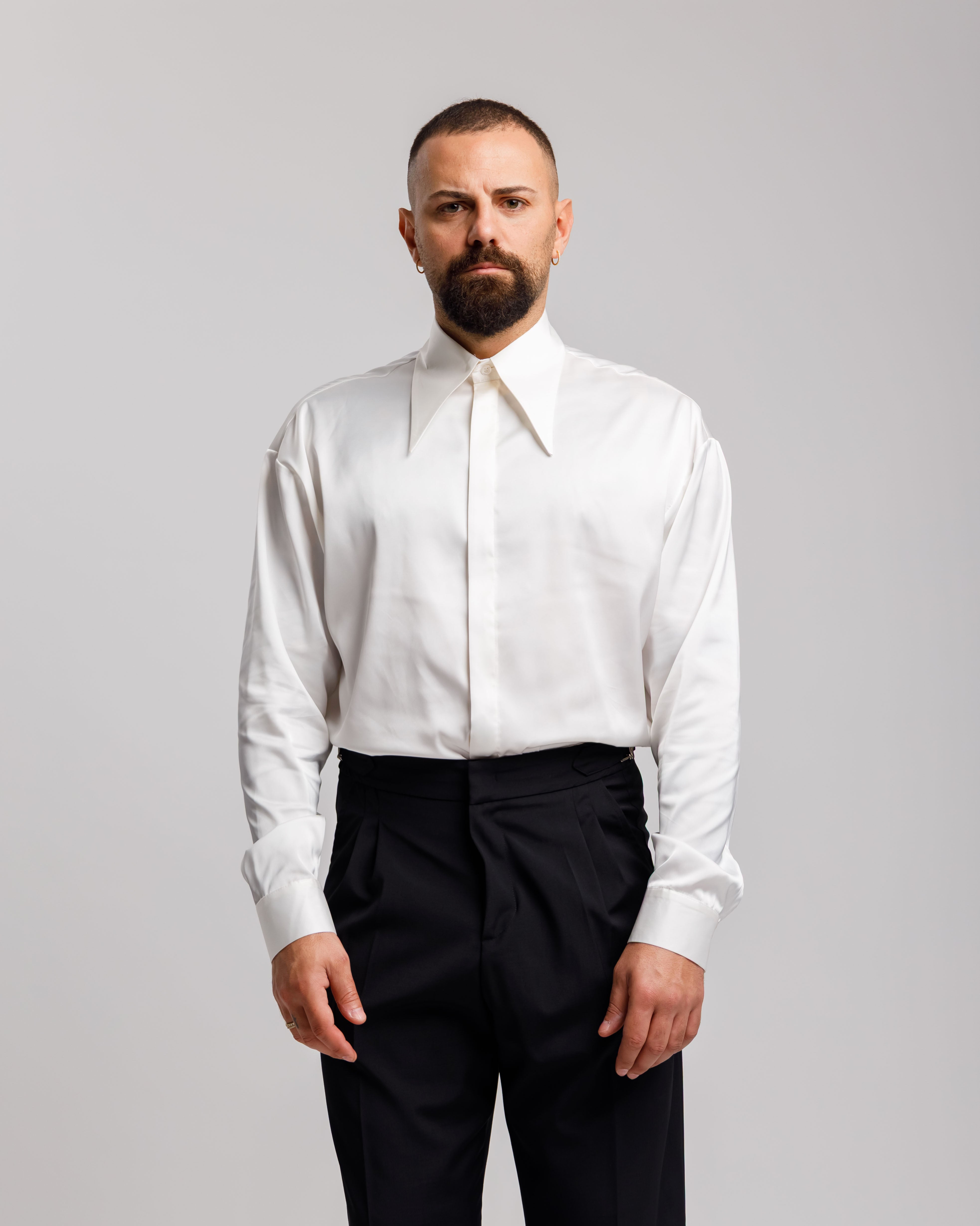 Satin Shirt With Pointed Lapels - Ma1054 White