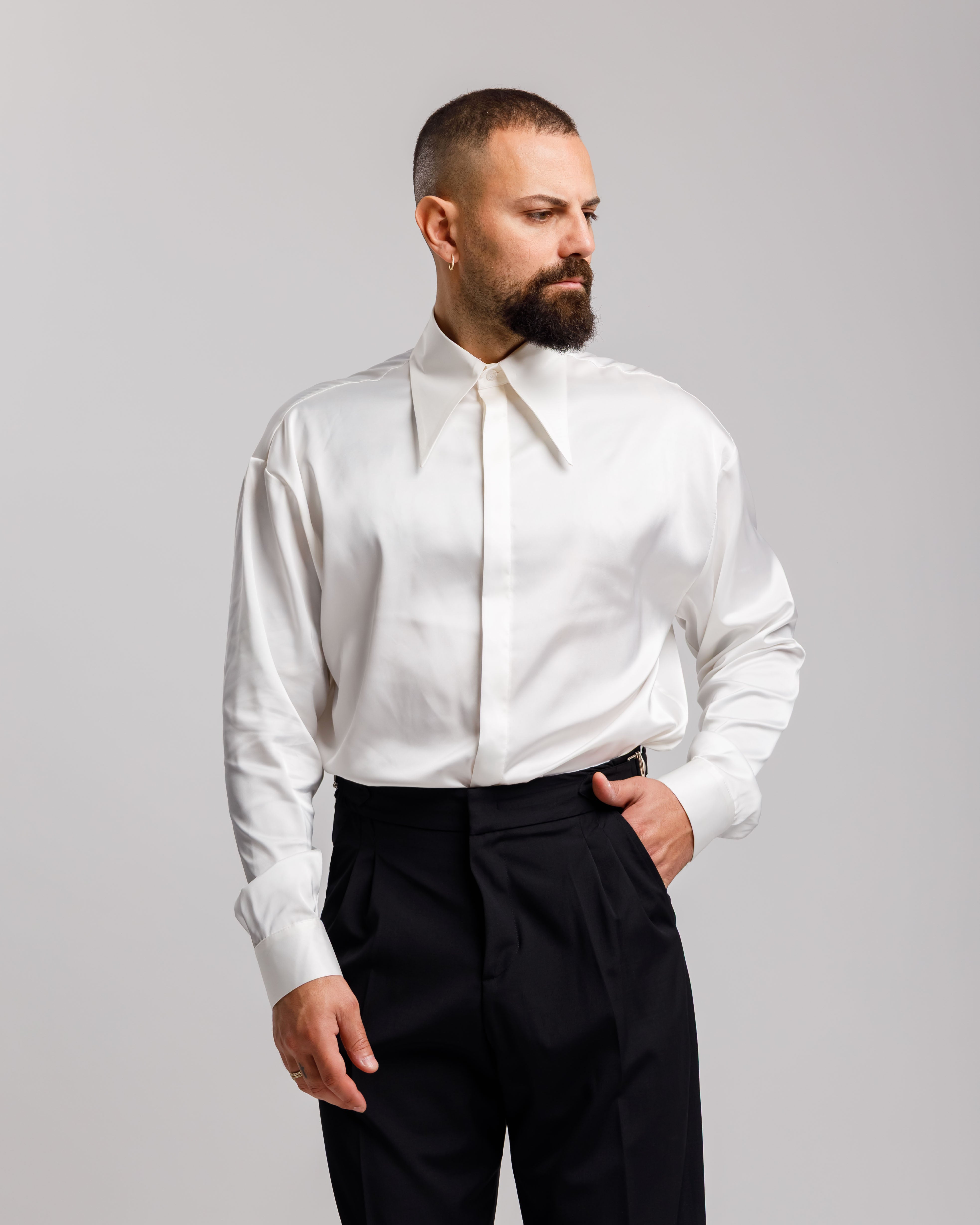 Satin Shirt With Pointed Lapels - Ma1054 White