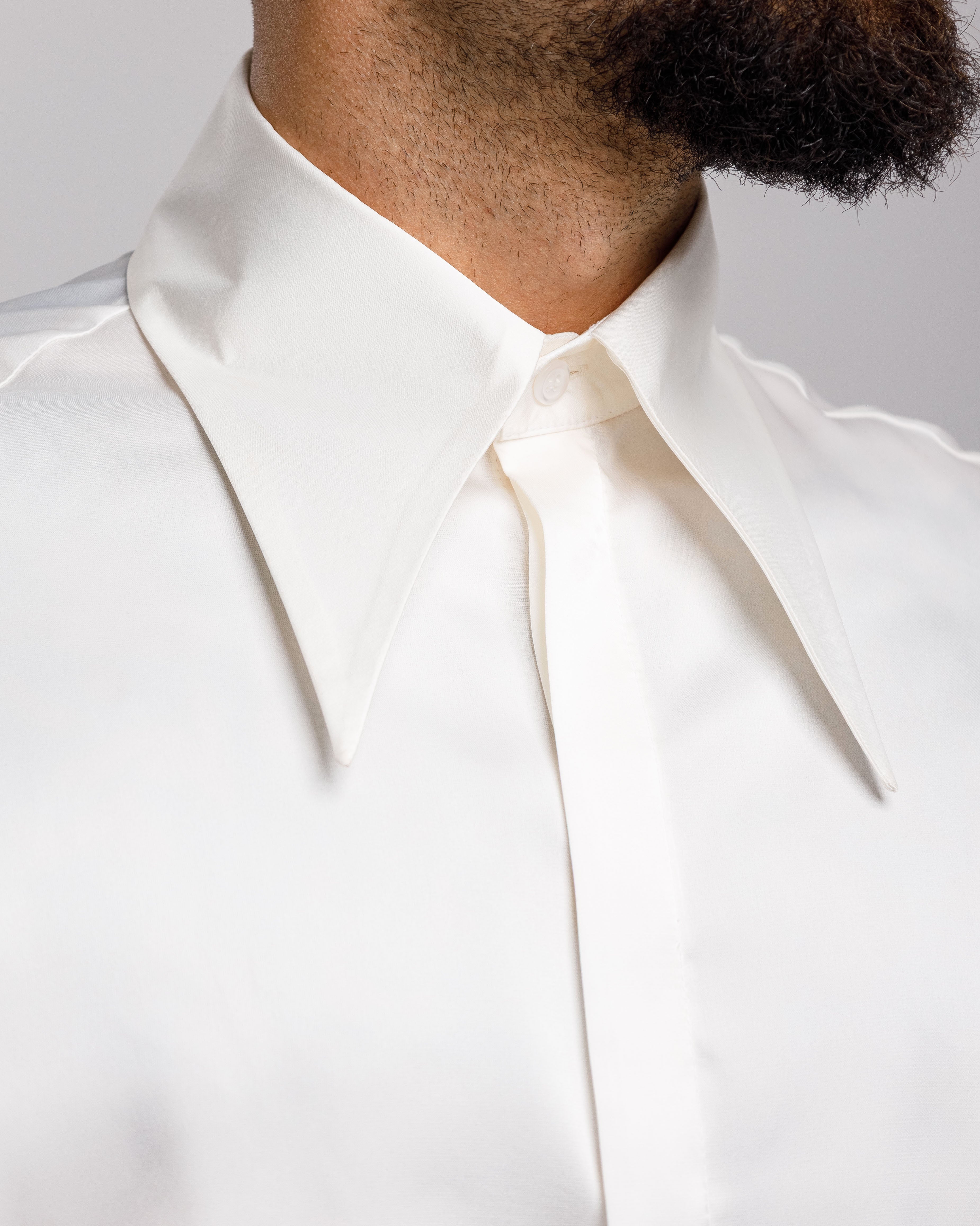 Camicia In Raso Con Rever A Punta - Ma1054 Bianca