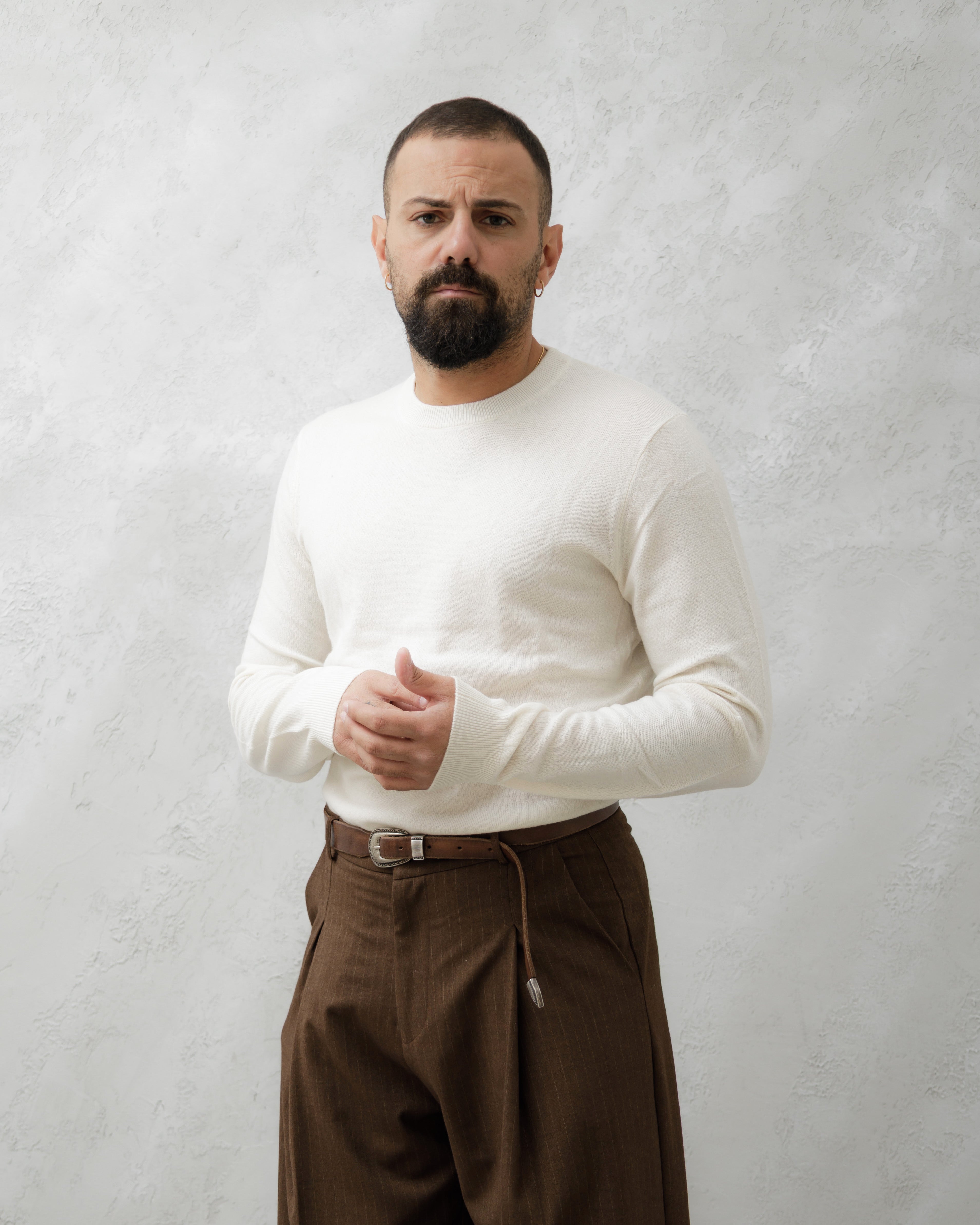 MAGLIONE IN LANA GIROCOLLO - WW2017 Bianco