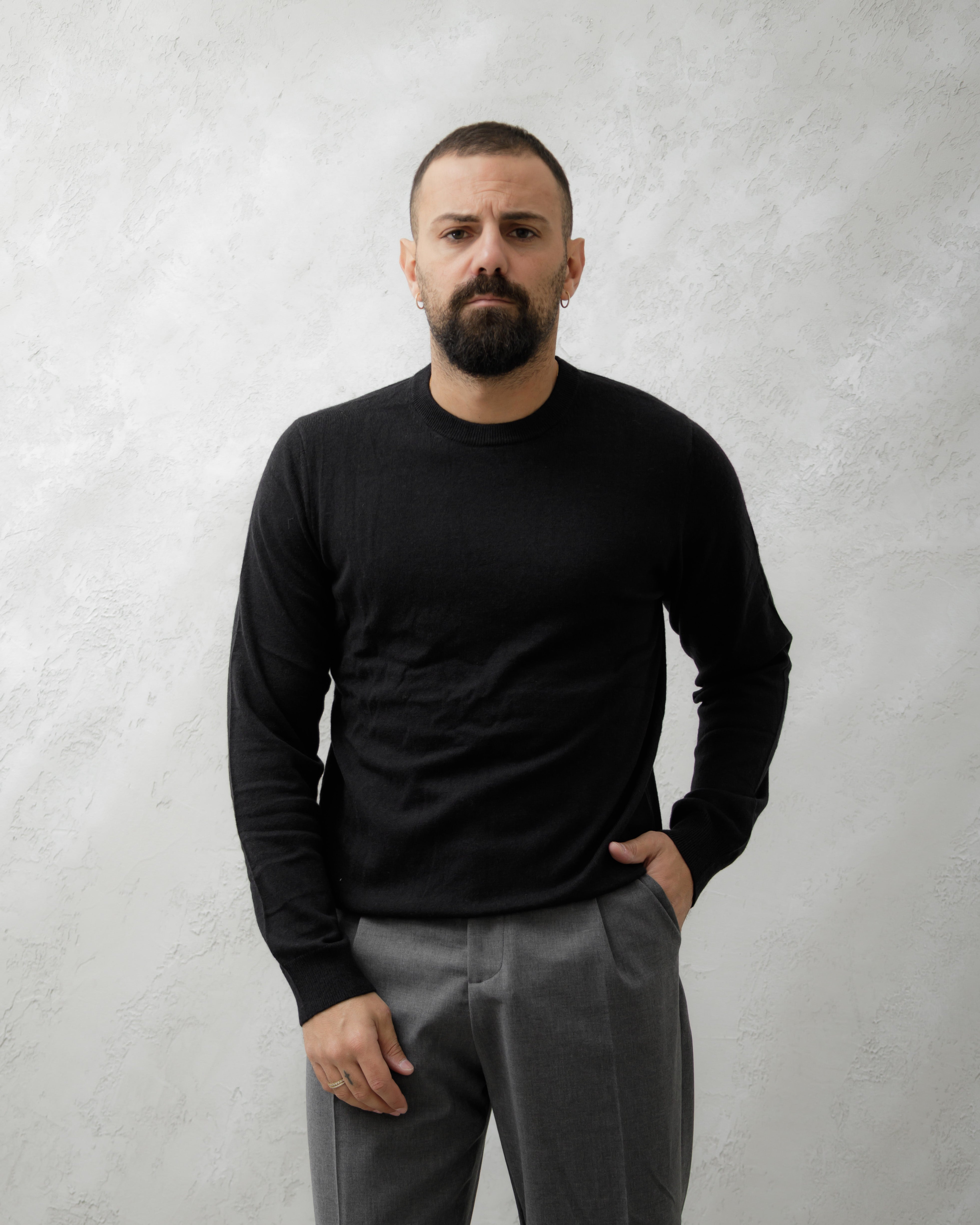 MAGLIONE IN LANA GIROCOLLO - WW2017 NERO