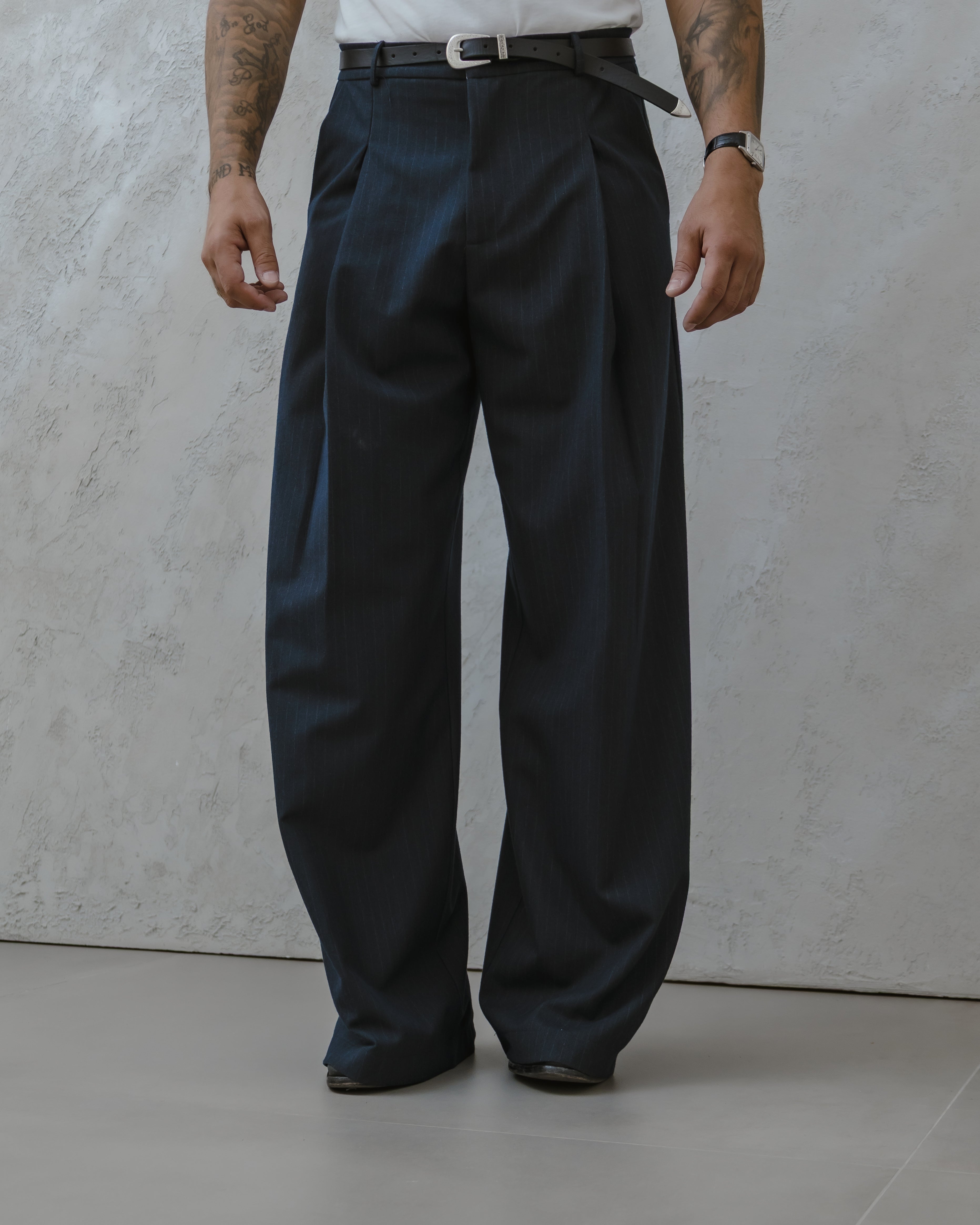 PANTALONE FONDO LARGO IN LANA - MA1024 BLU