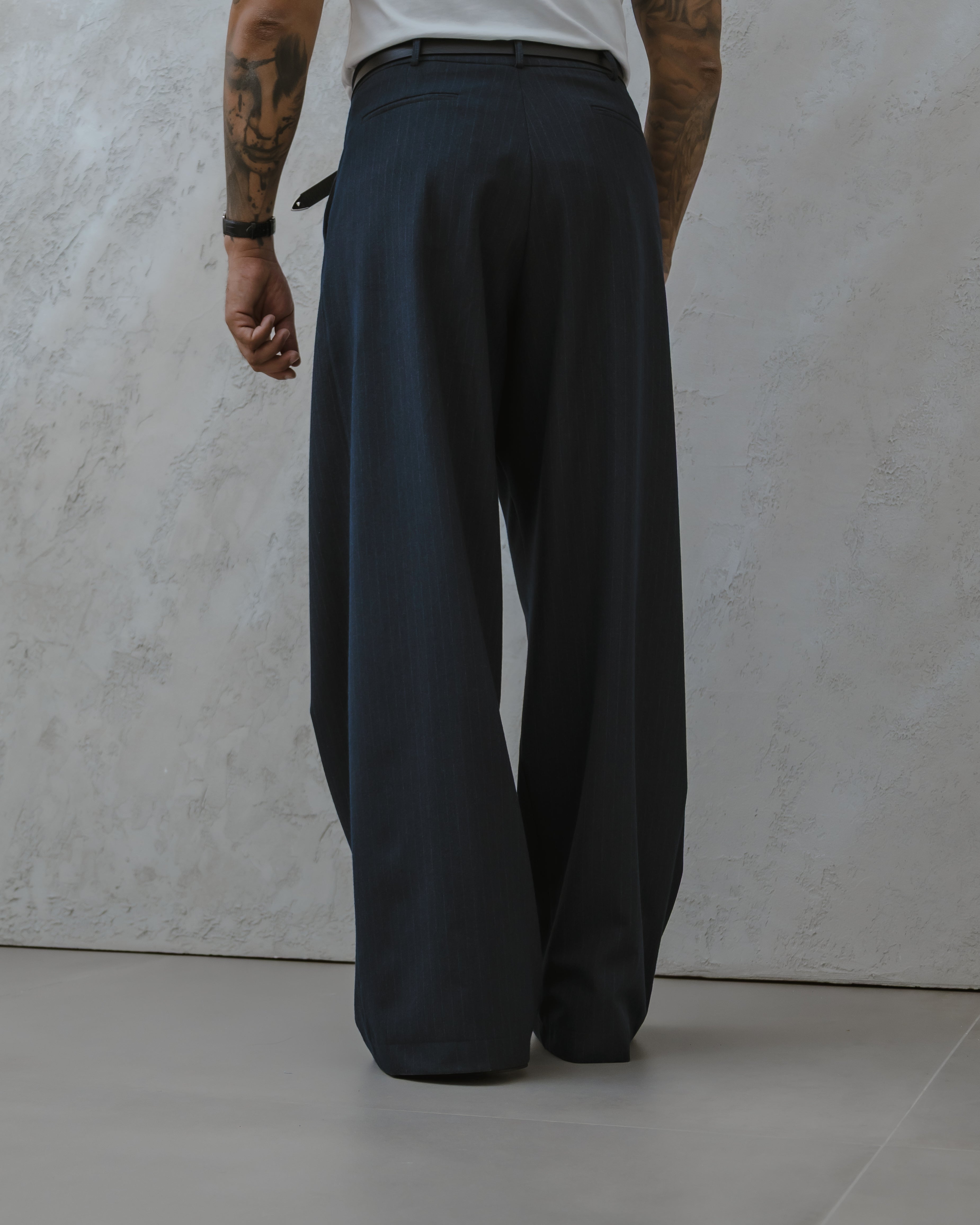 PANTALONE FONDO LARGO IN LANA - MA1024 BLU