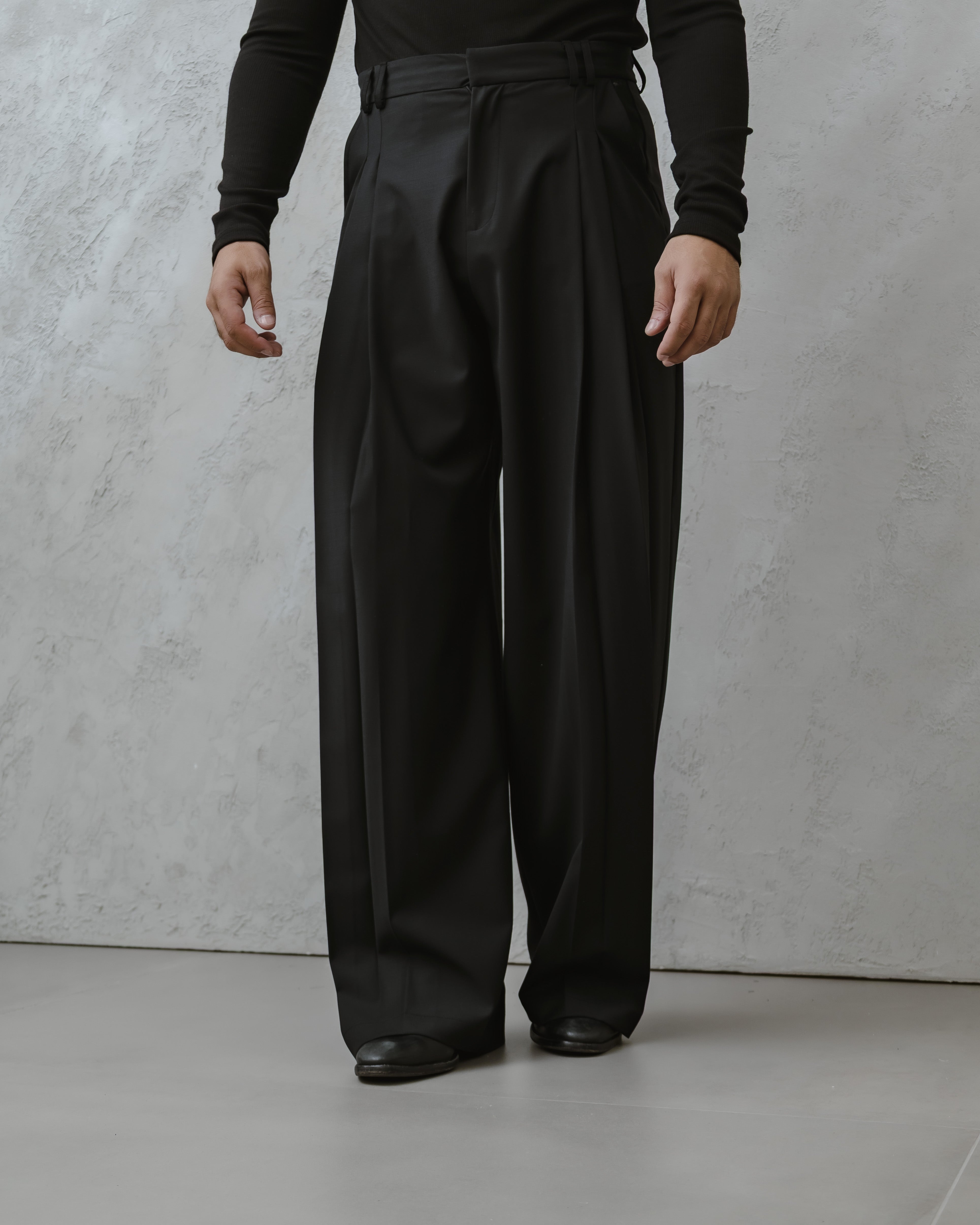 PANTALONI FONDO LARGO-MA1024 NERO