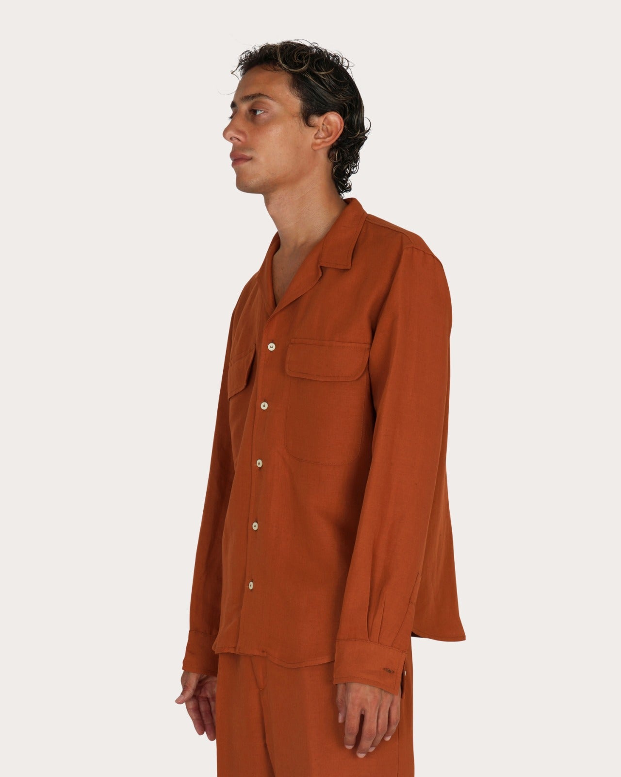 Camicia con tasche in lino RUGGINE - MDR STUDIOS x 3DICI