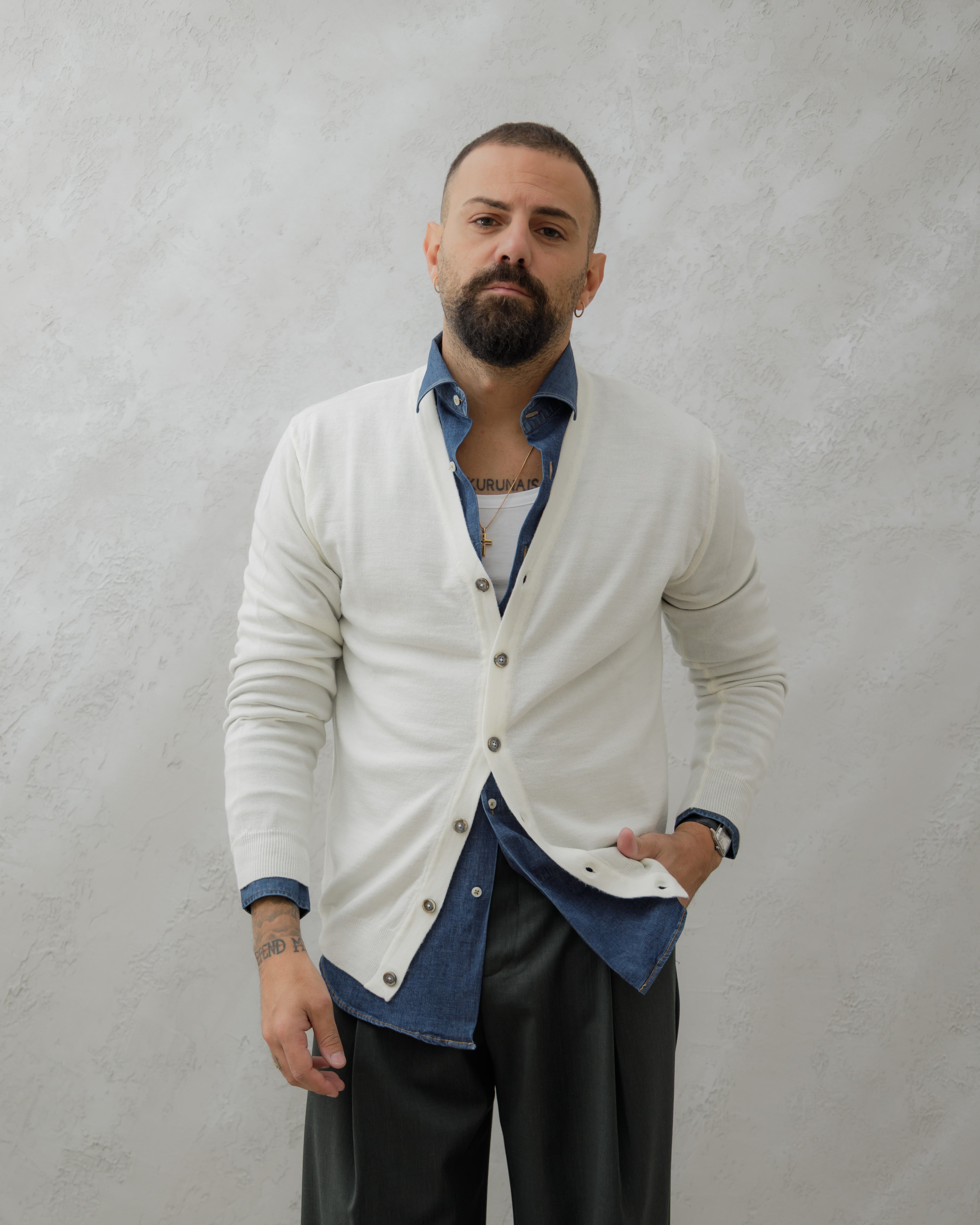 CARDIGAN IN LANA - MA8517 Bianco