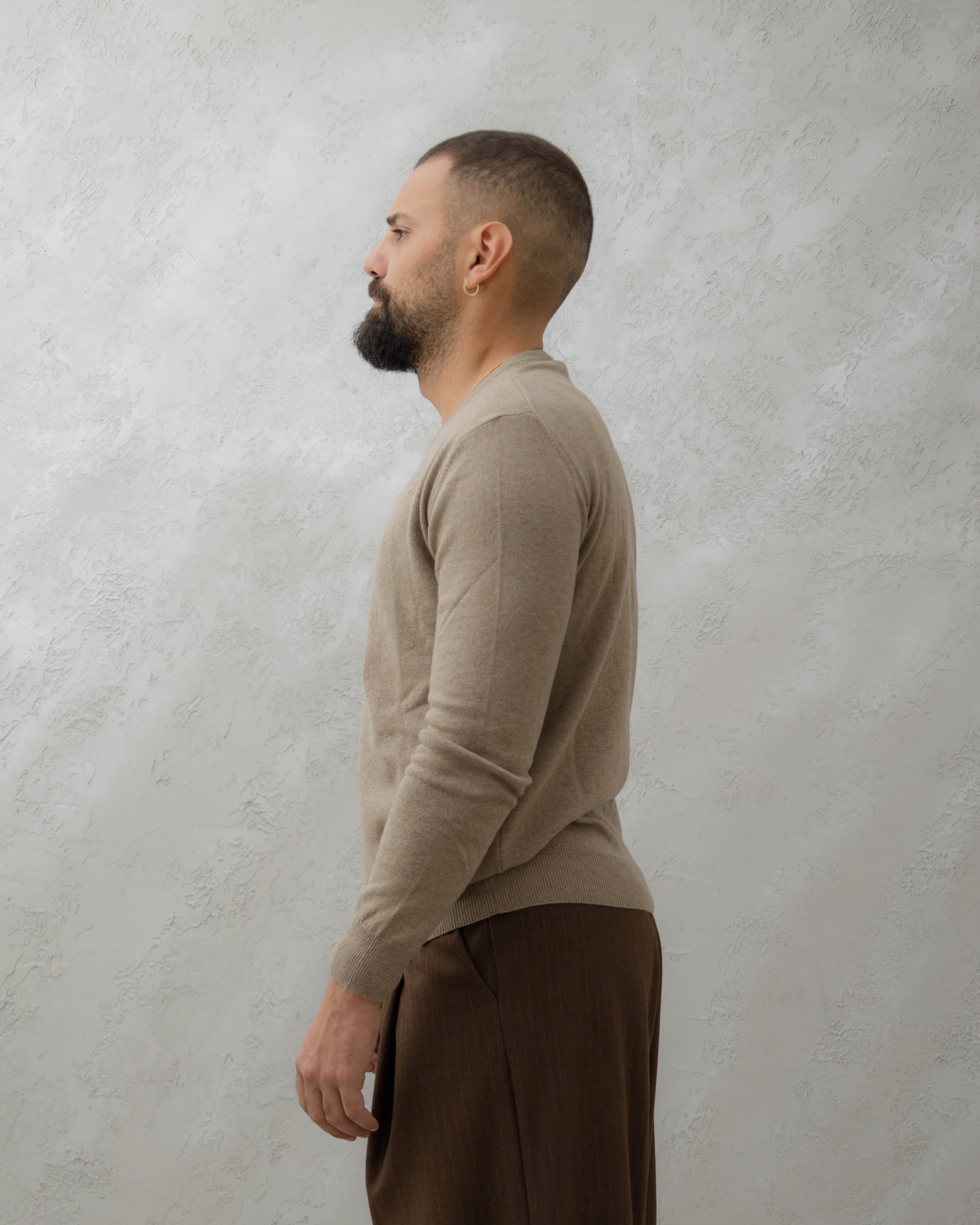 MAGLIA IN LANA SCOLLO V - MA7066 Beige