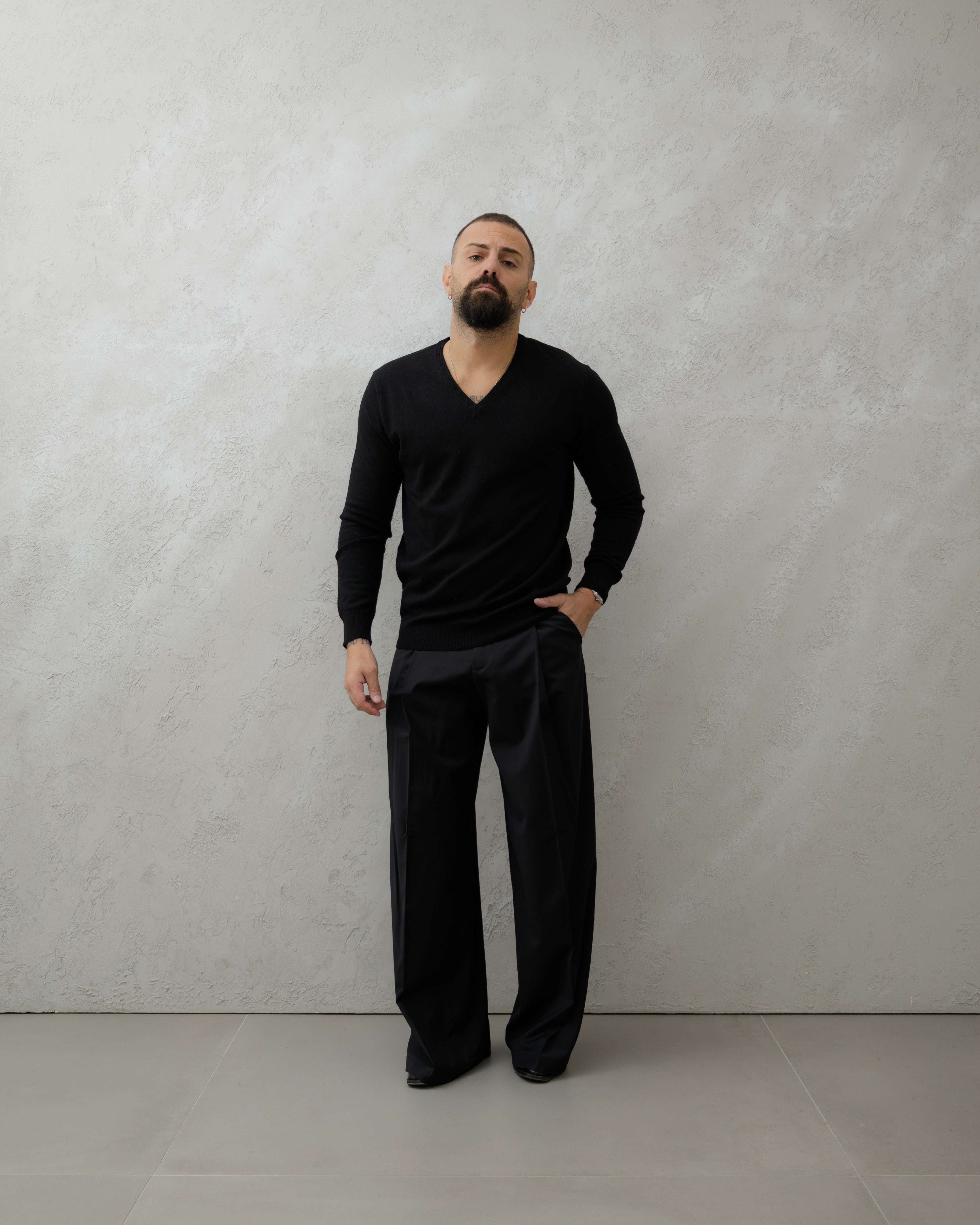 MAGLIA IN LANA SCOLLO V - MA7066 Blu navy