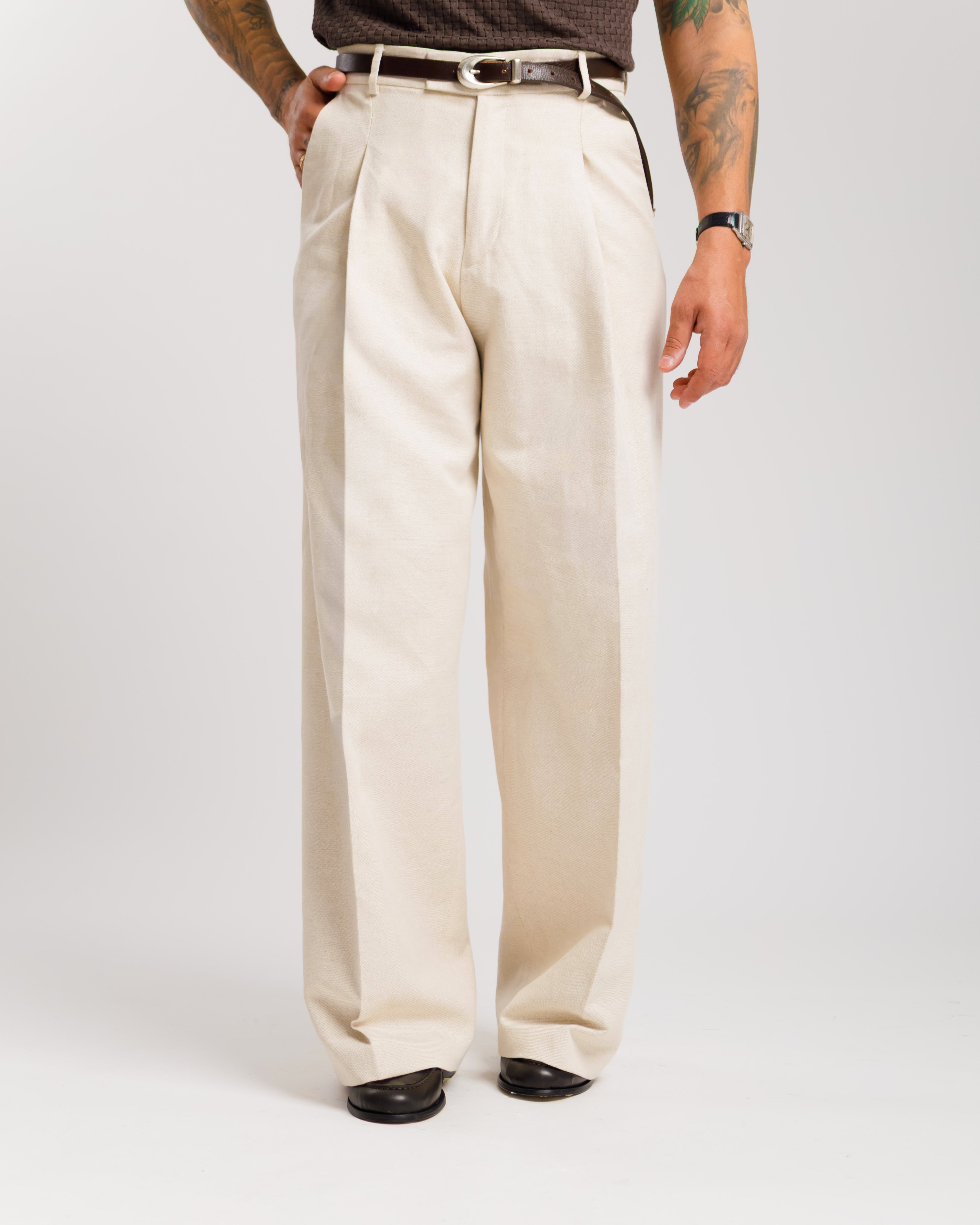 Pantaloni Wide Fit misto lino - Ma1032 Panna