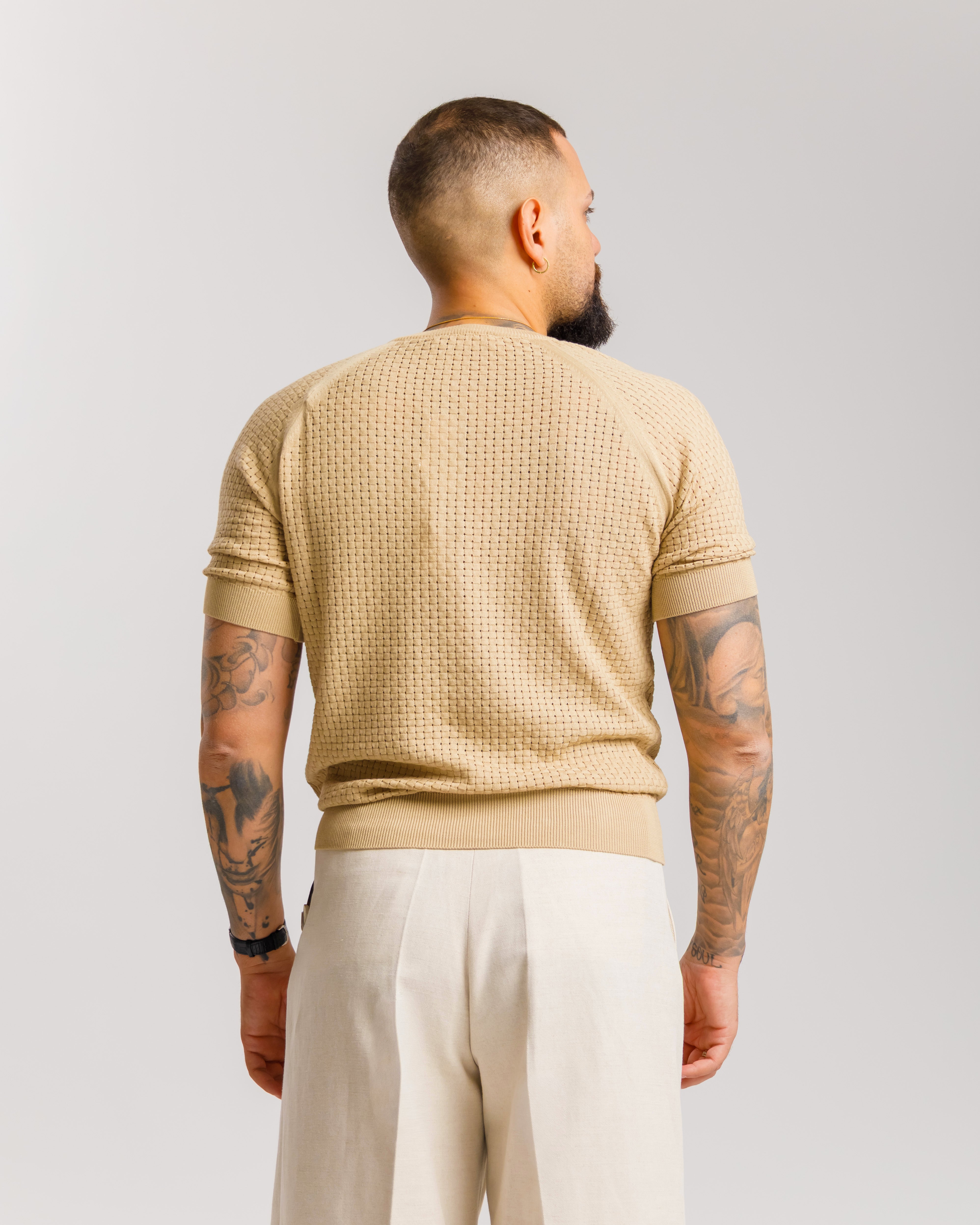 Maglia in cotone traforata - MA8640 BEIGE