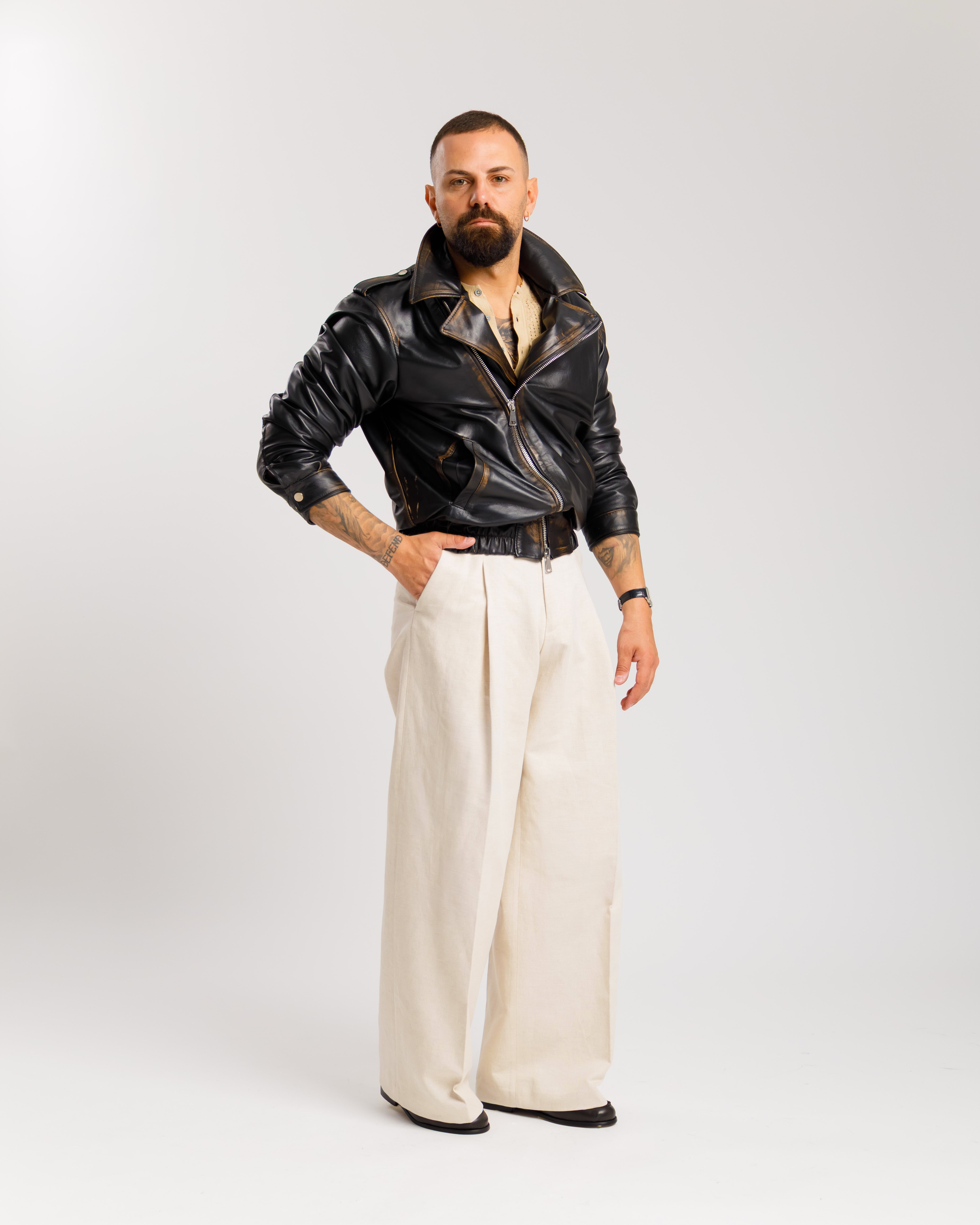 Chiodo biker in vera pelle - MA8885