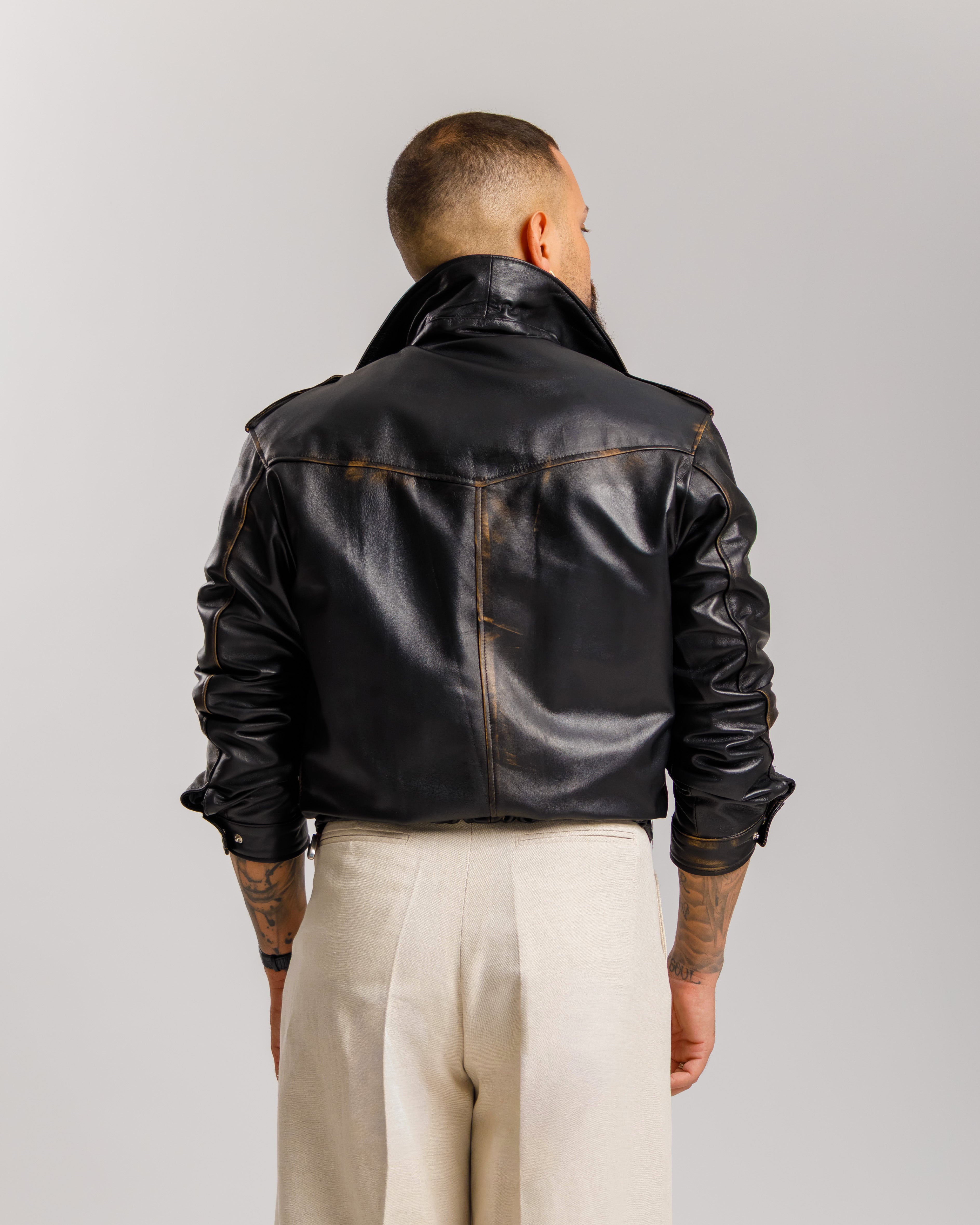 Chiodo biker in vera pelle - MA8885