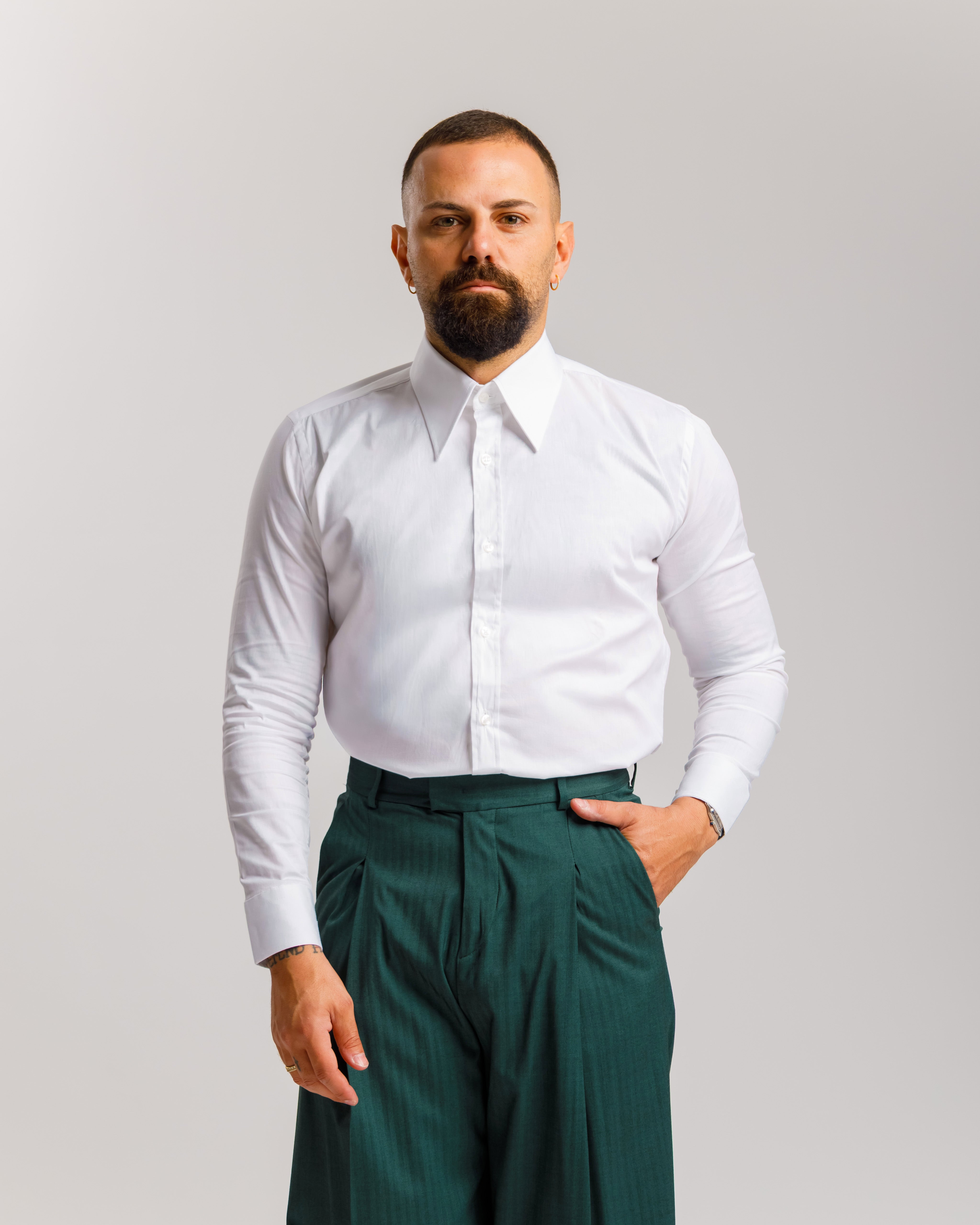 Satin Shirt With Pointed Lapels - Ma1054 White