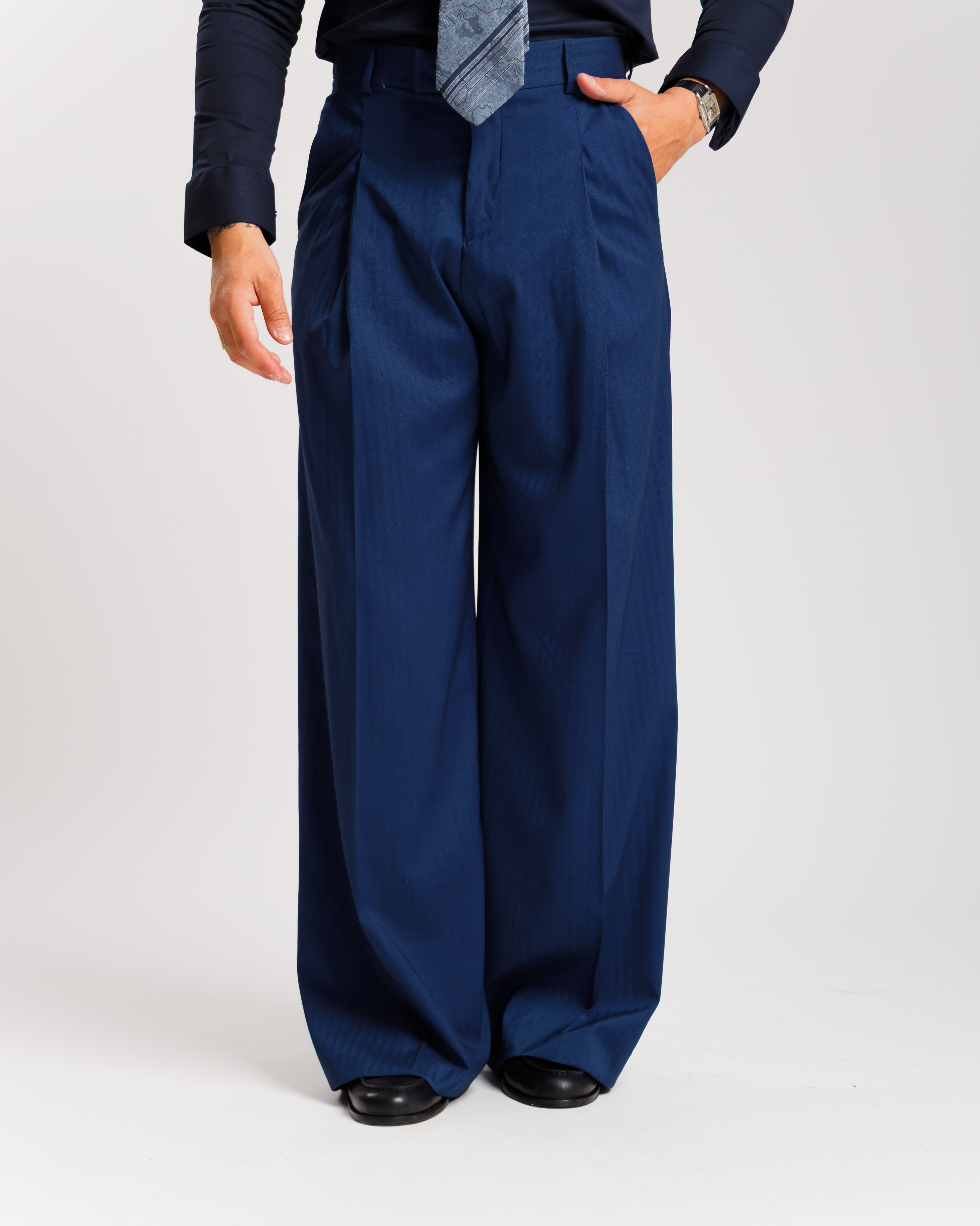 Wide Fit Trousers - Ma1031 Blue Pinstripe