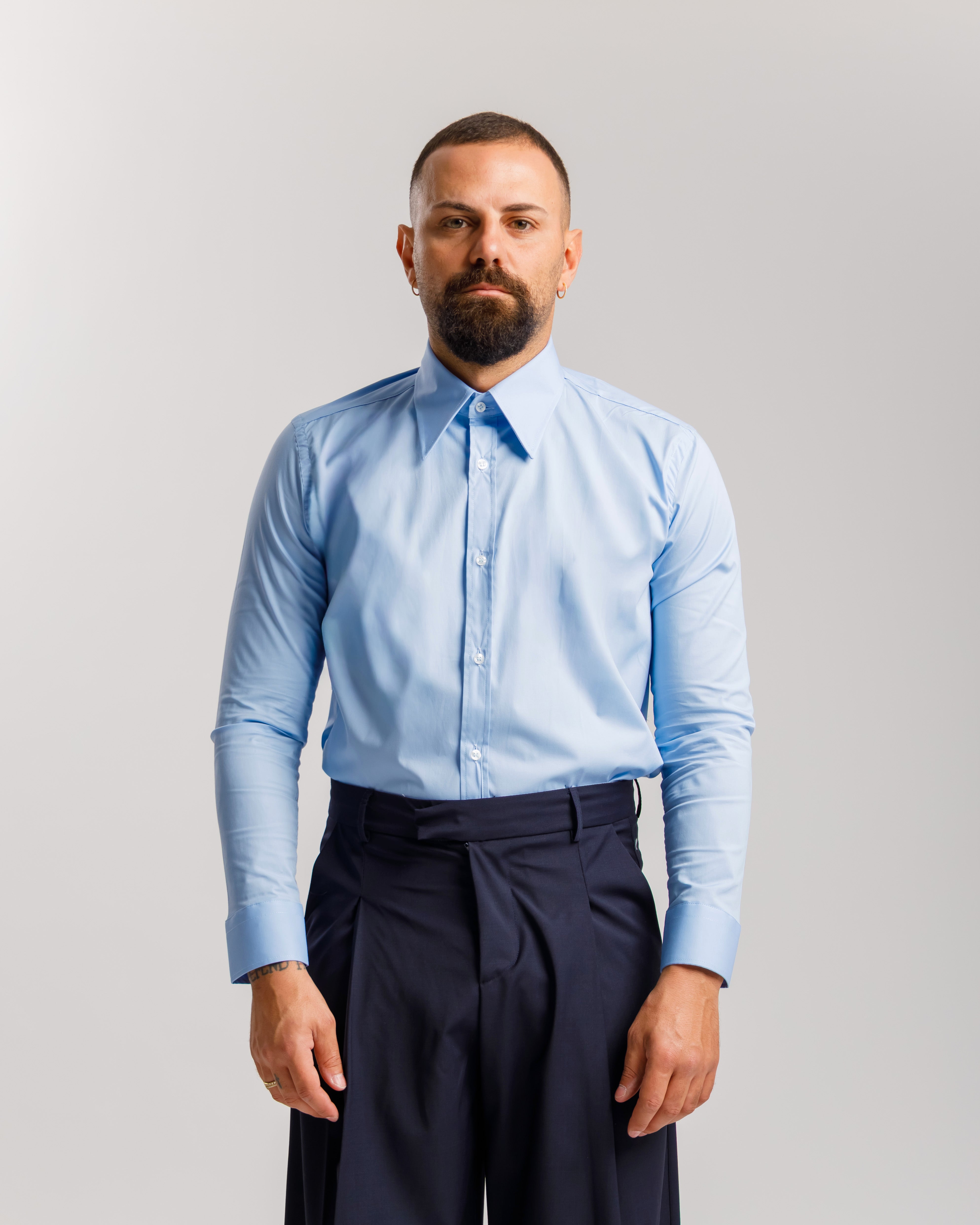 Satin Shirt With Pointed Lapels - Ma1054 White