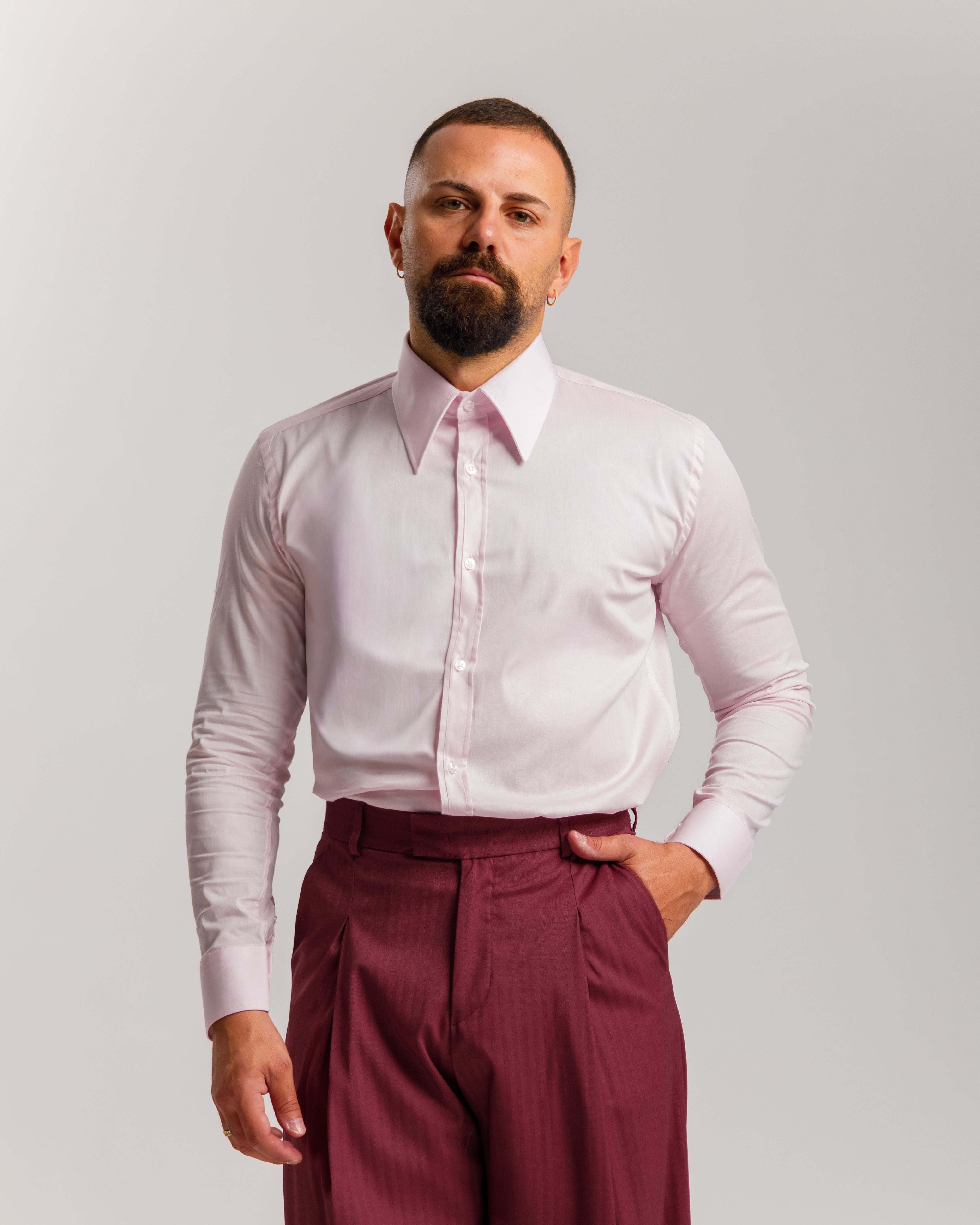 Satin Shirt With Pointed Lapels - Ma1054 White