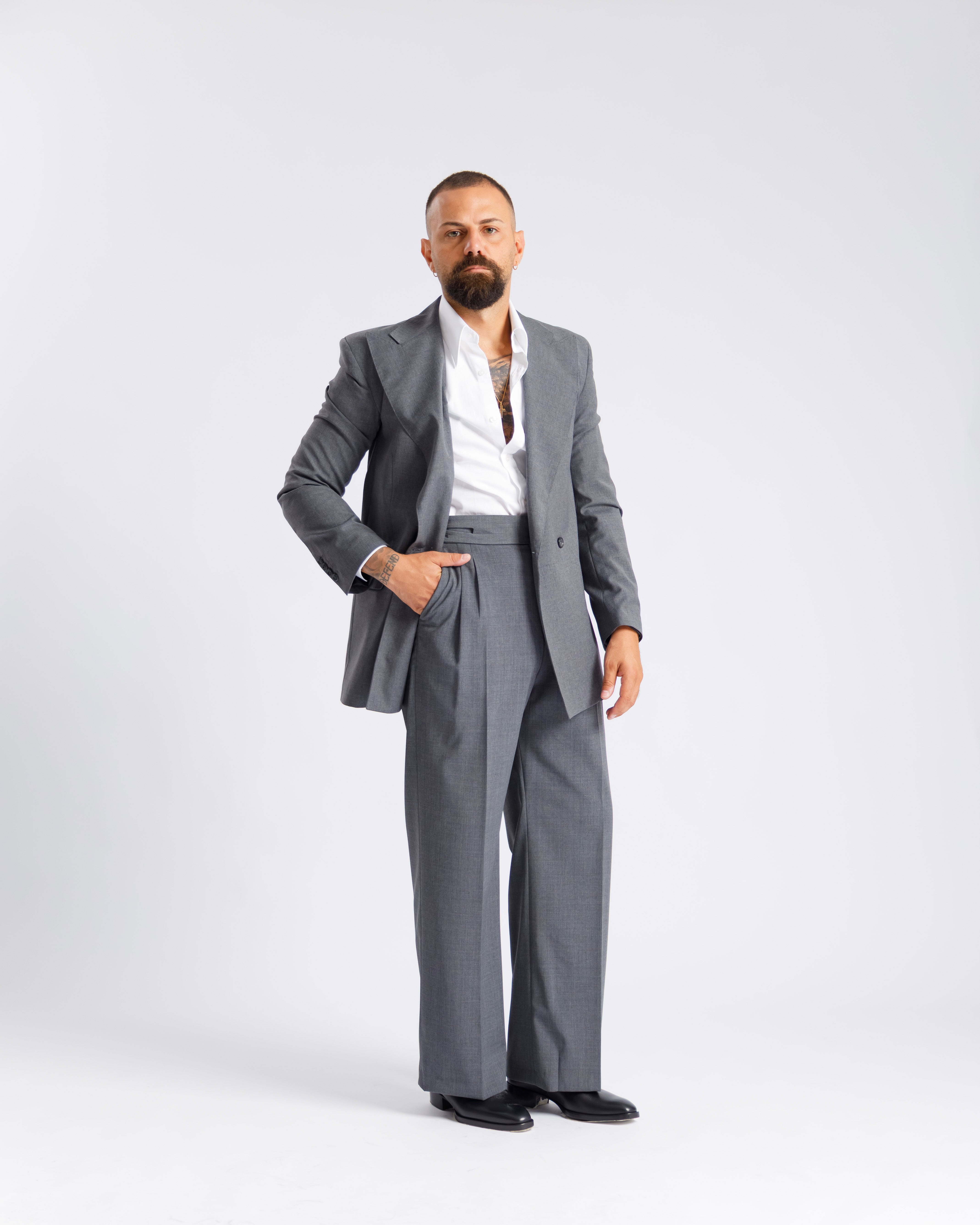 Pantaloni Palazzo Doppio Bottone - Ma1061 grigio