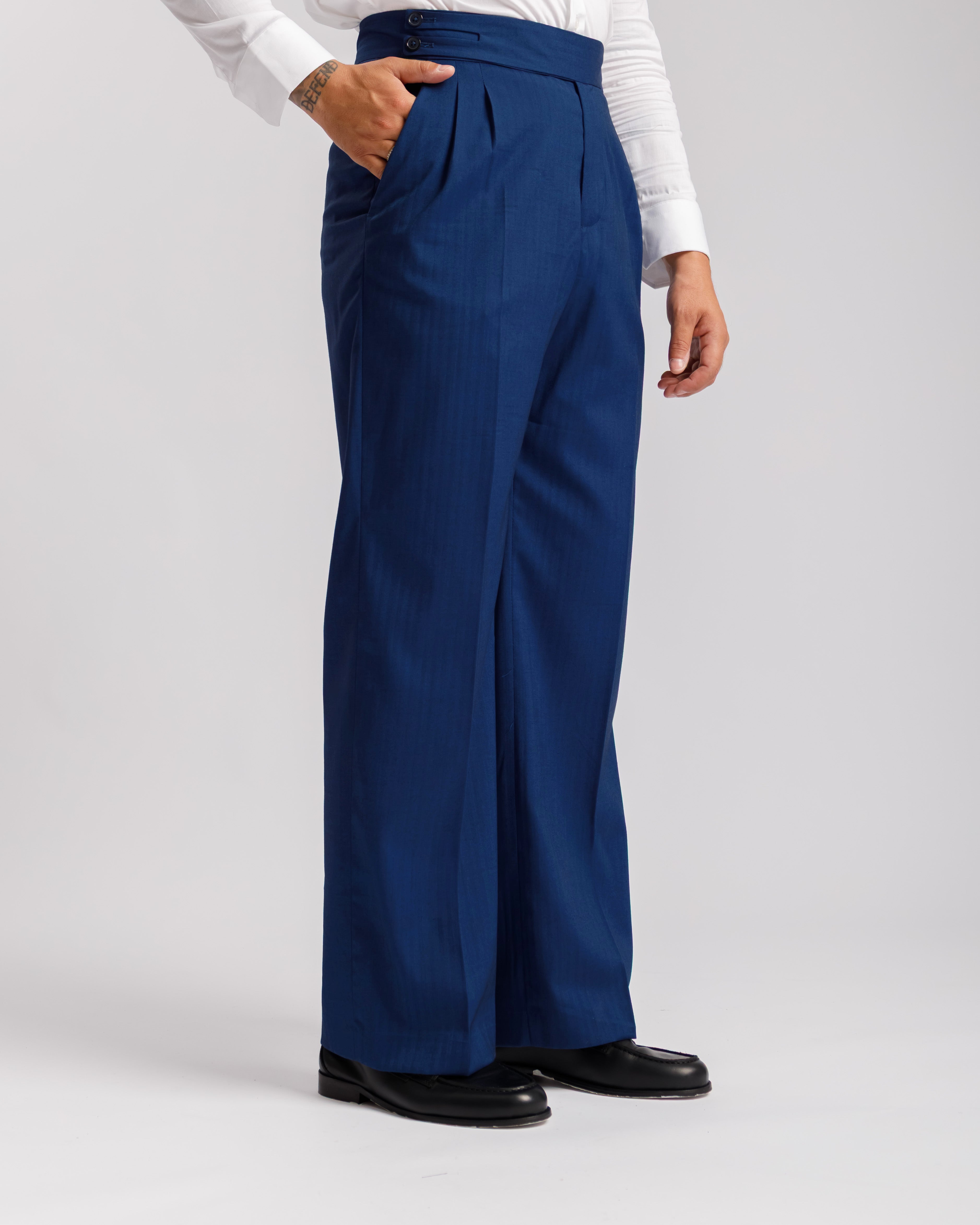 Pantaloni Palazzo Doppio Bottone solaro - Ma1065 blu