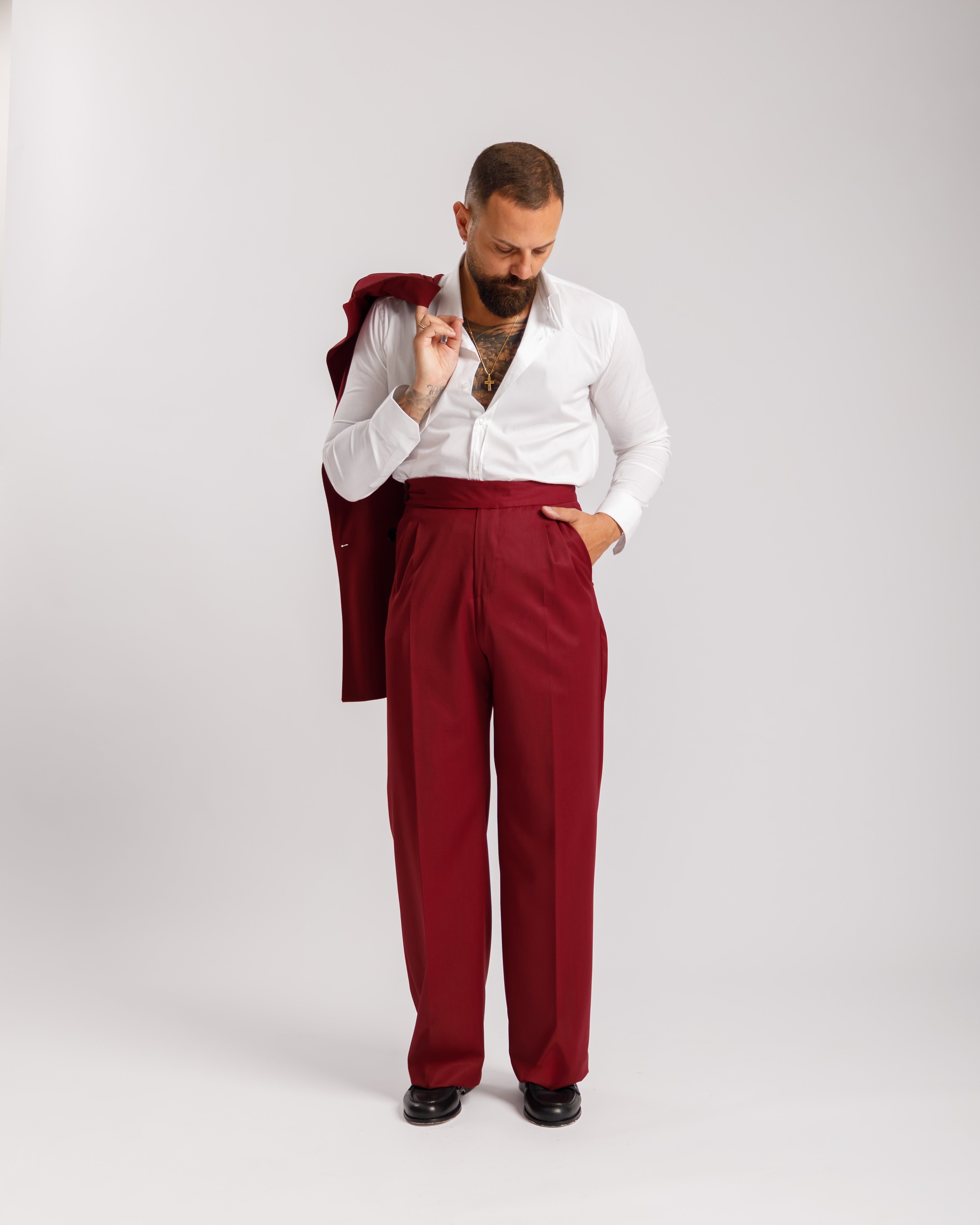 Pantaloni Palazzo Doppio Bottone - Ma1061 bordeaux