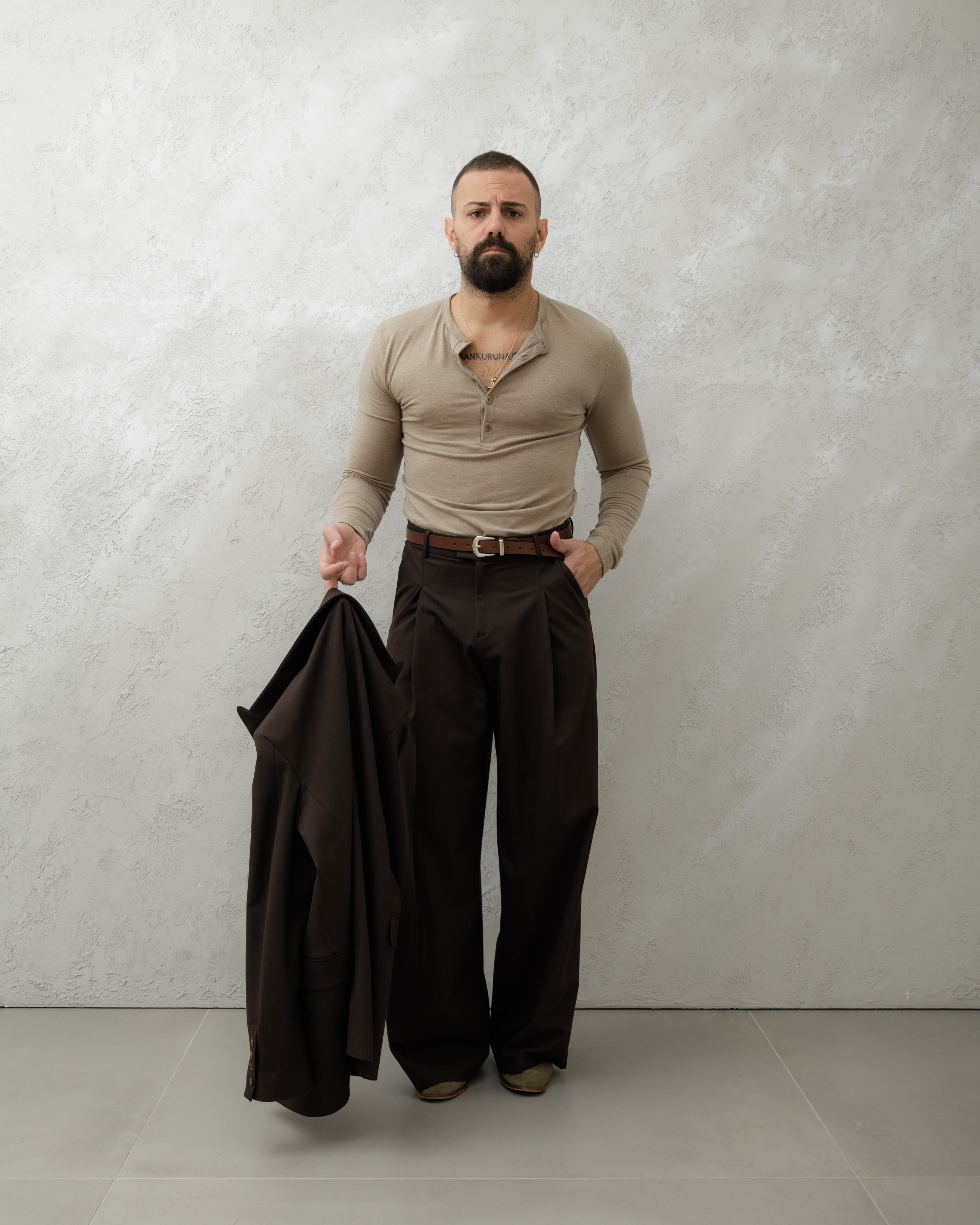 PANTALONE FONDO LARGO IN LANA - MA1024 Testa di moro