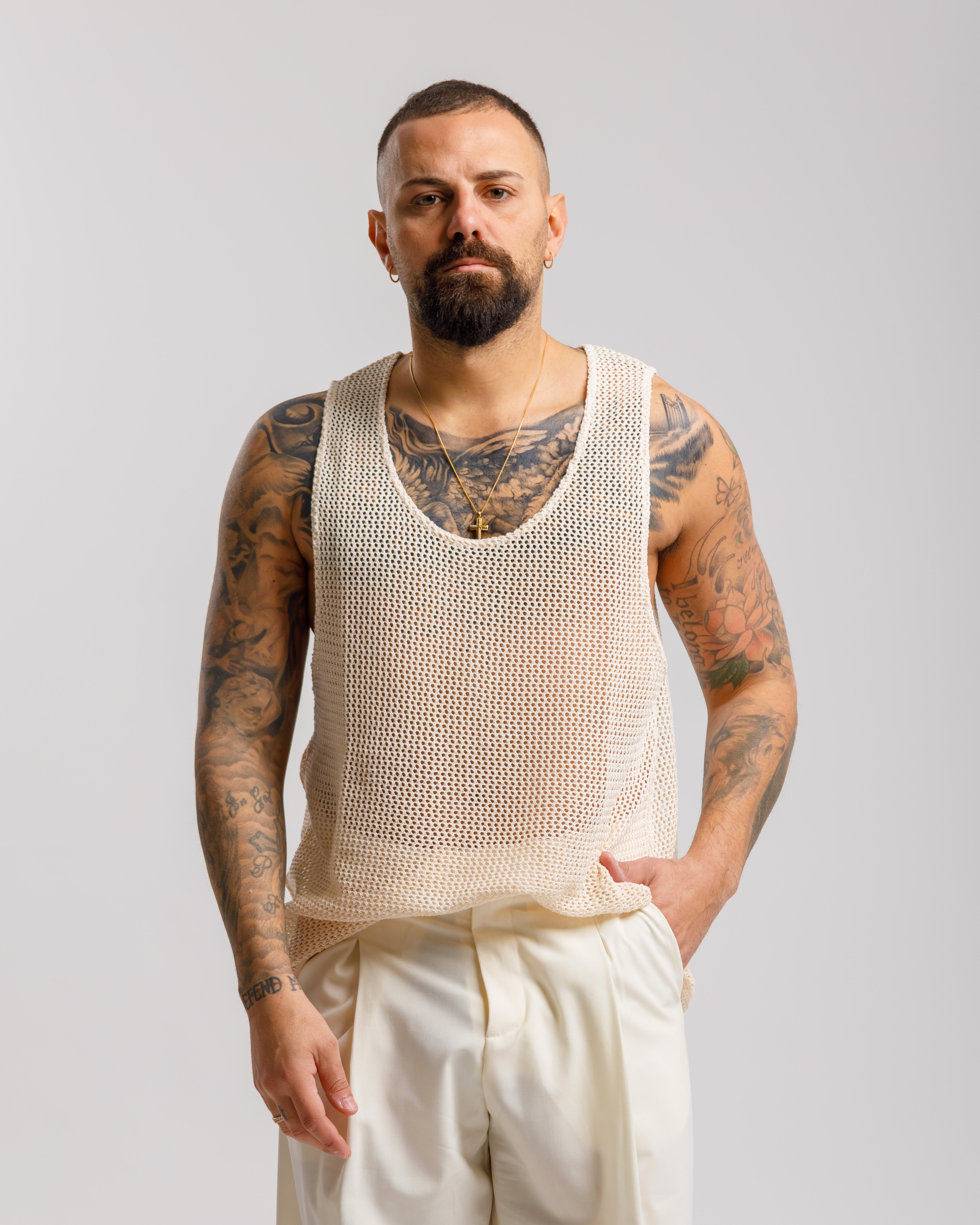 Canotta traforata - MSS609 CREMA