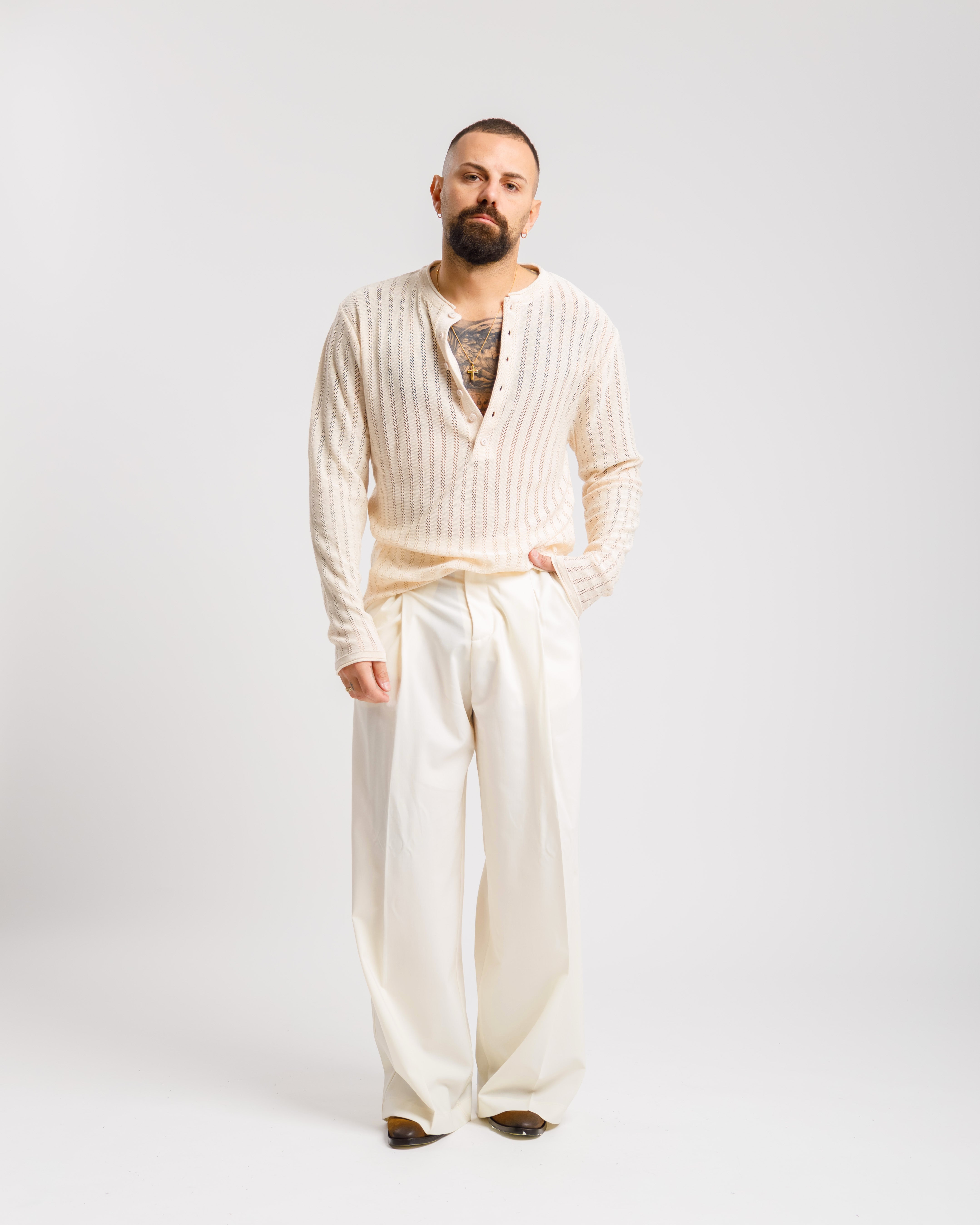 Maglia serafina traforata - MASS605 PANNA