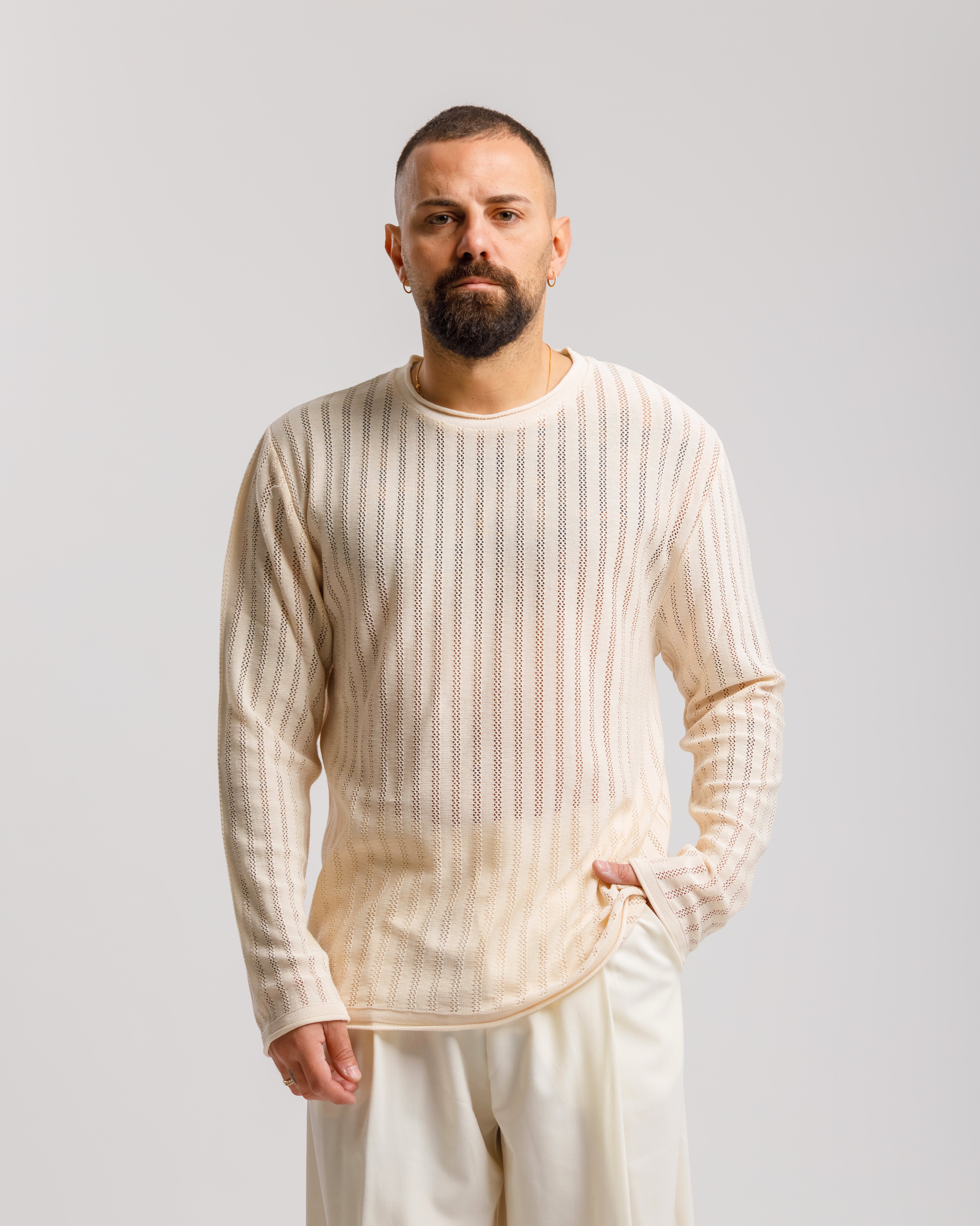 Maglia girocollo traforata - MASS608 PANNA