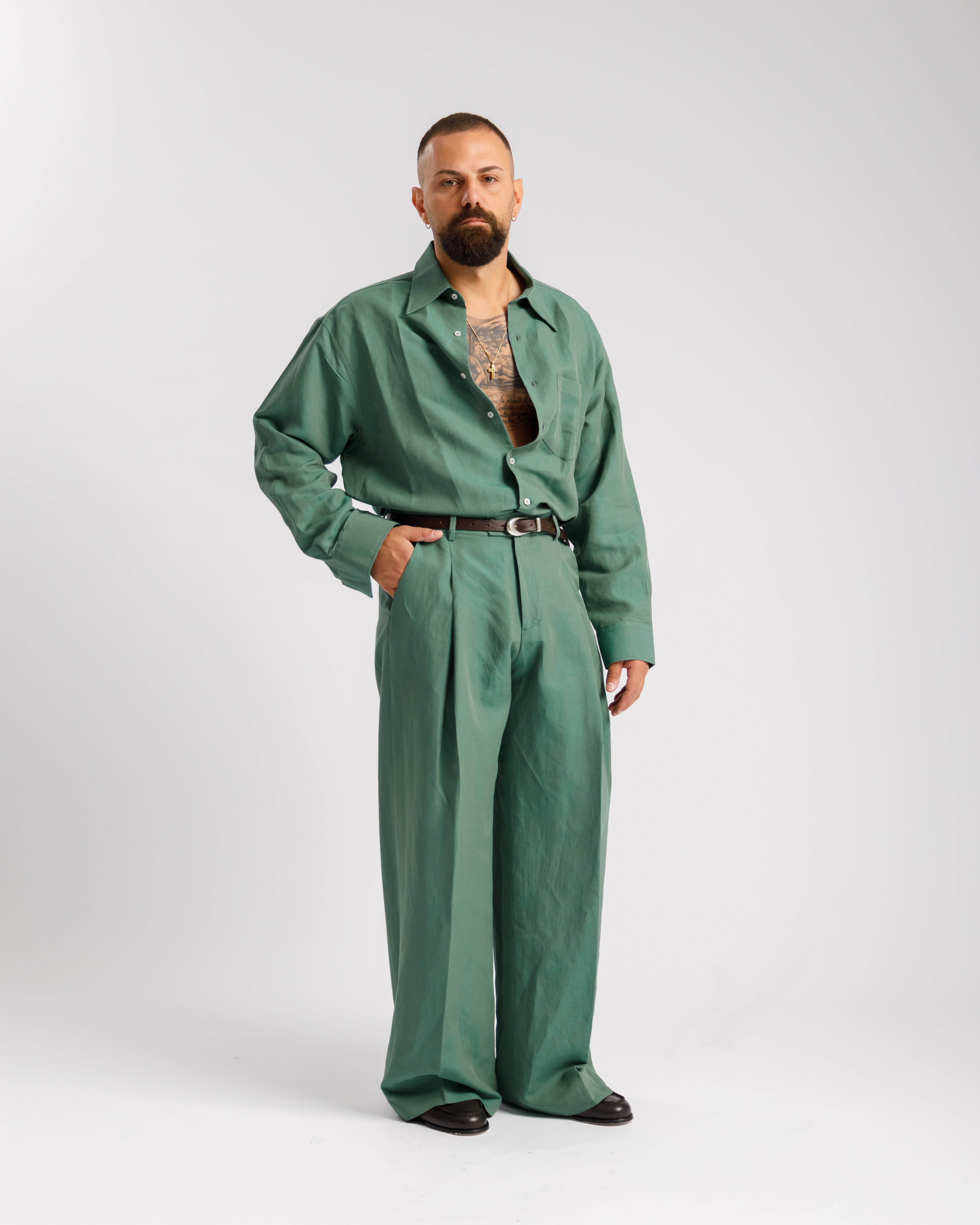 Pantaloni Wide Fit in lino - Ma1031 verde fortesta