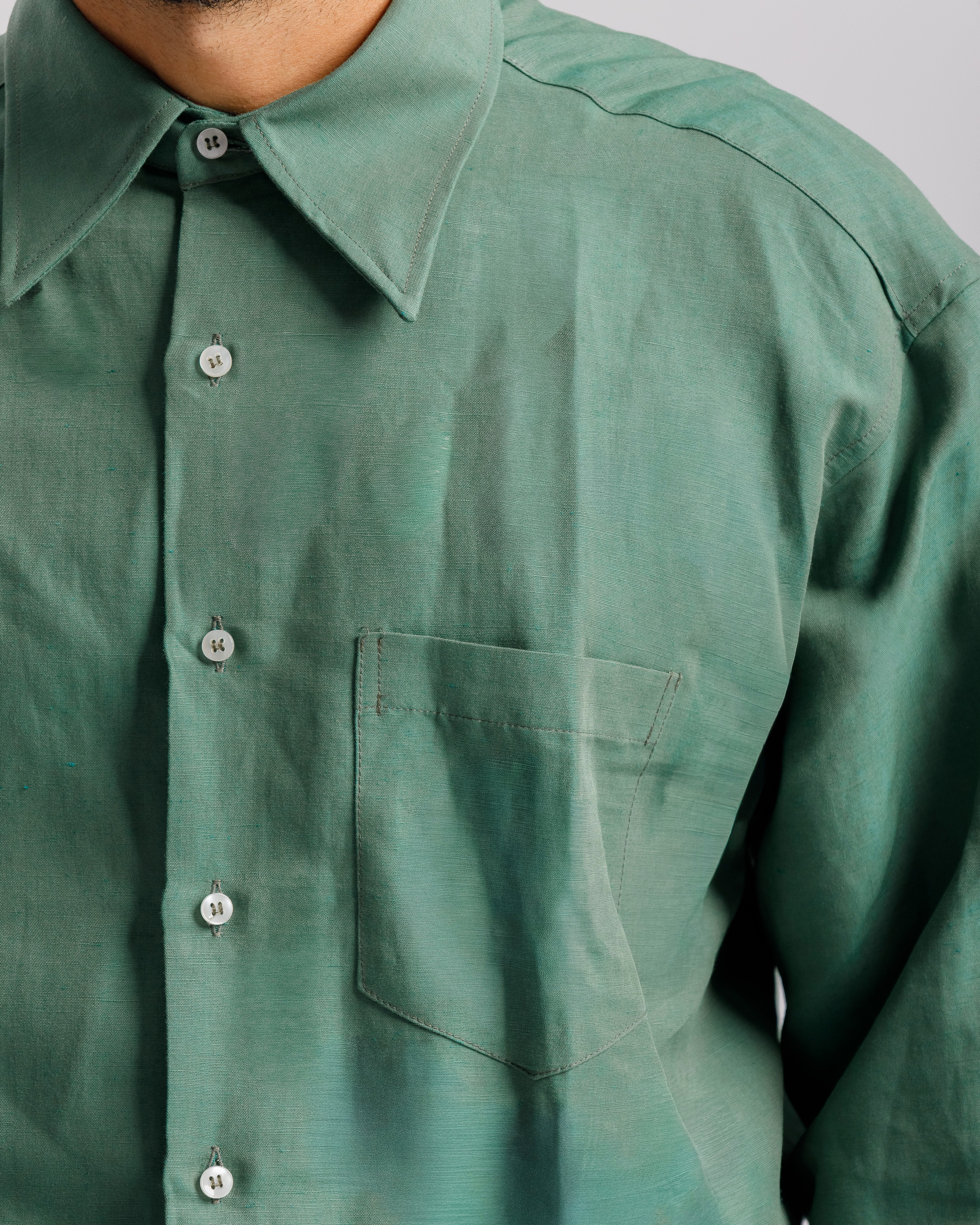 Camicia in lino collo Italiano - VERDE FORESTA
