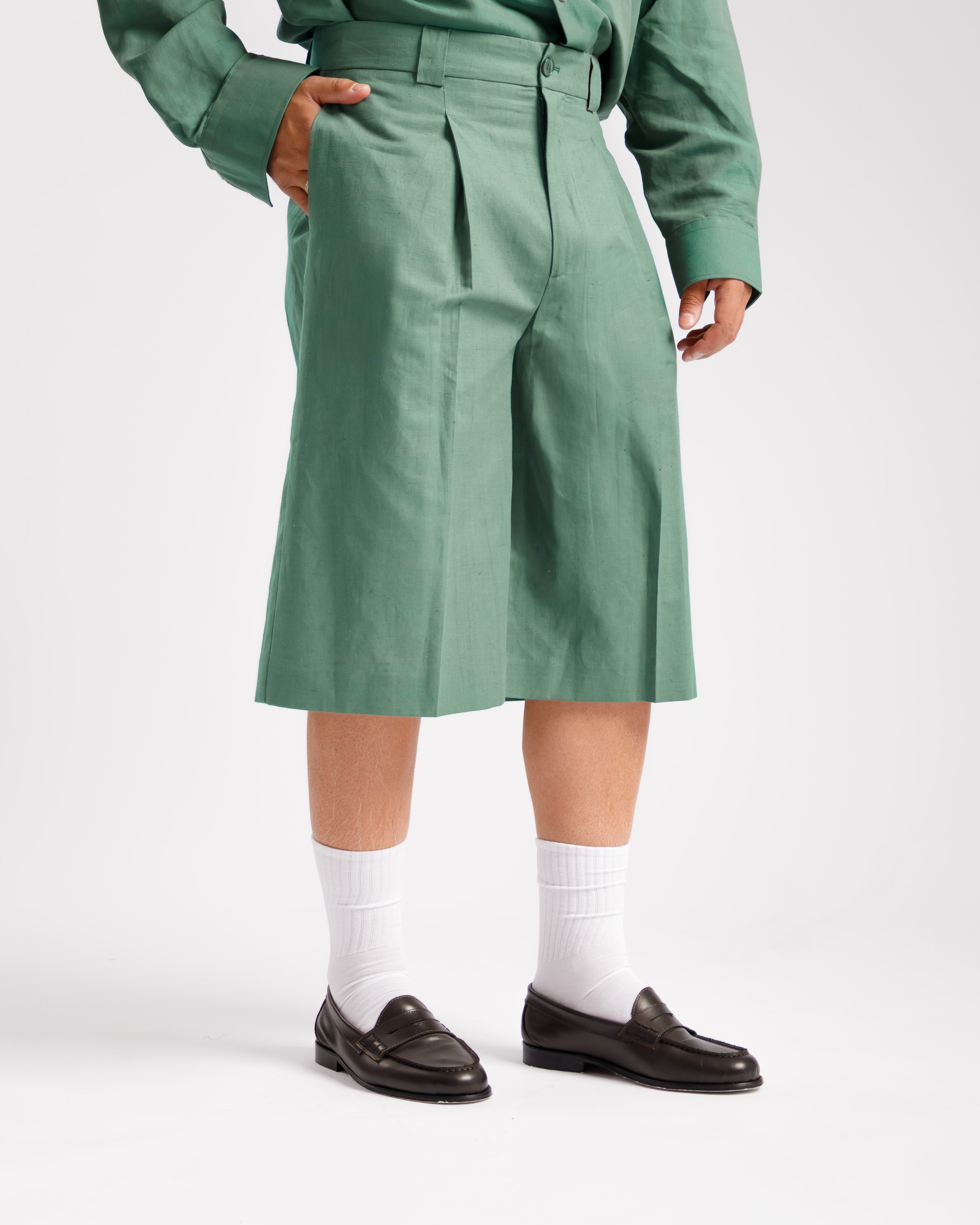 Bermuda in lino - Ma10388 verde foresta