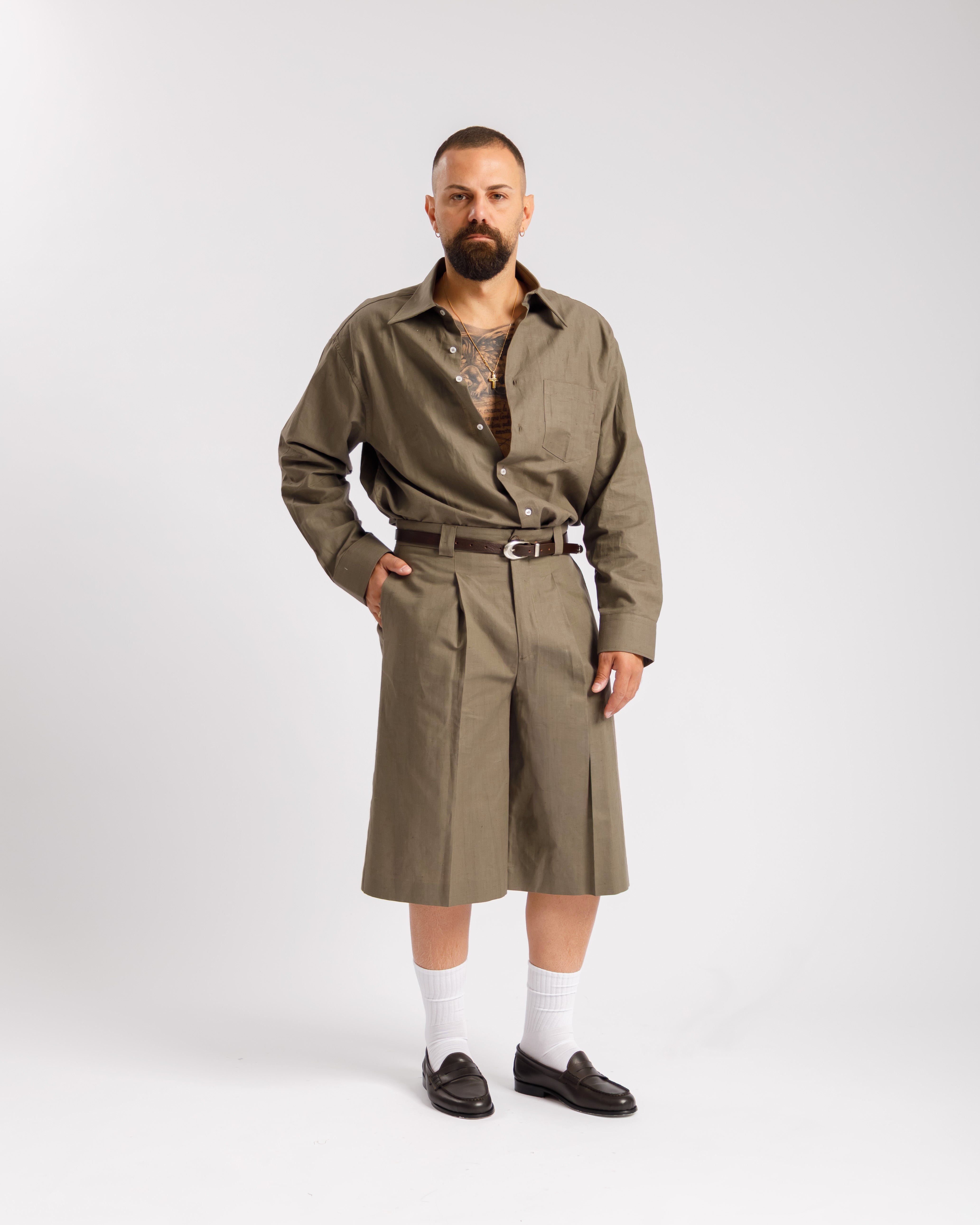 Bermuda in lino - Ma10388 verde militare