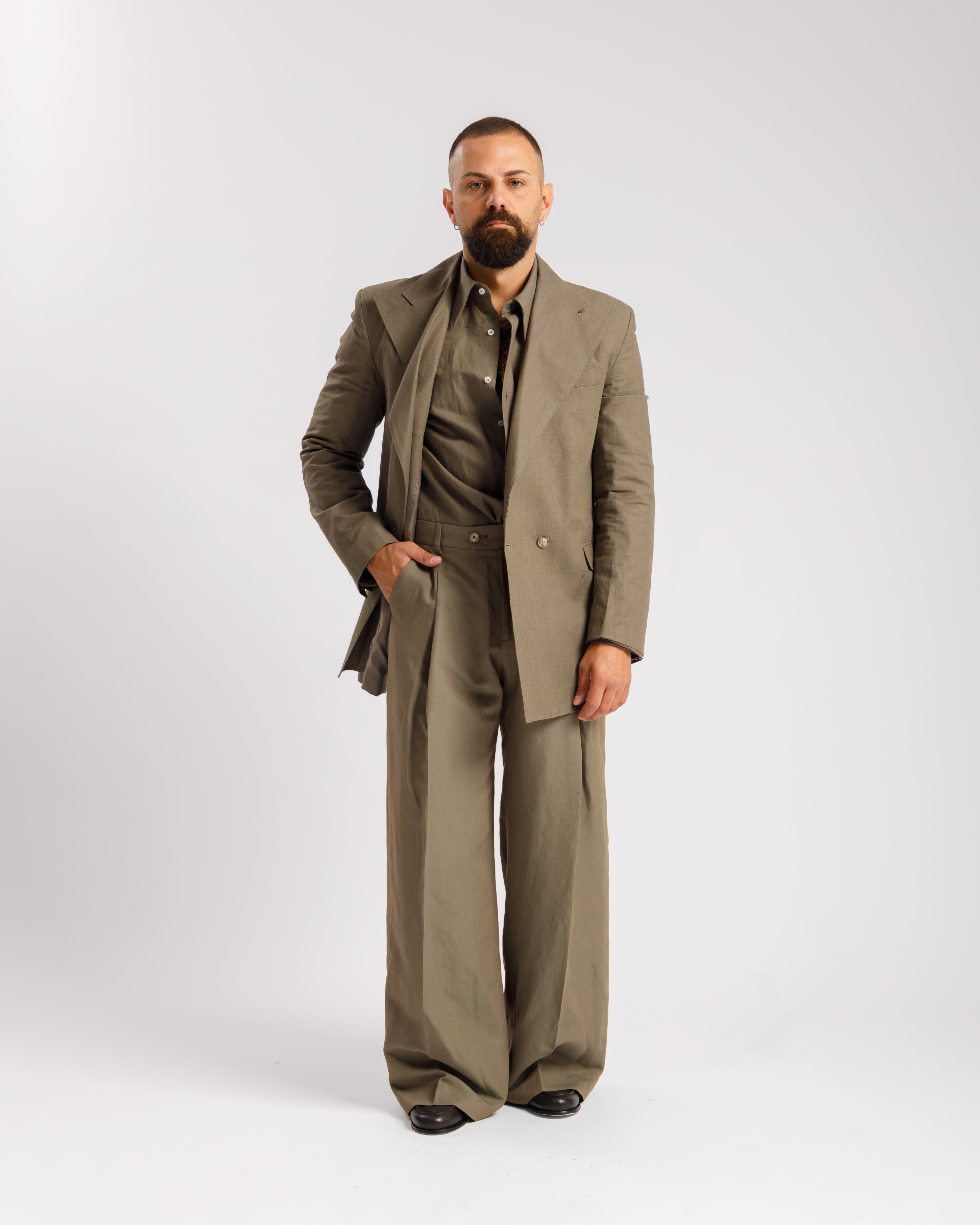Pantaloni Wide Fit in lino - Ma1031 verde militare