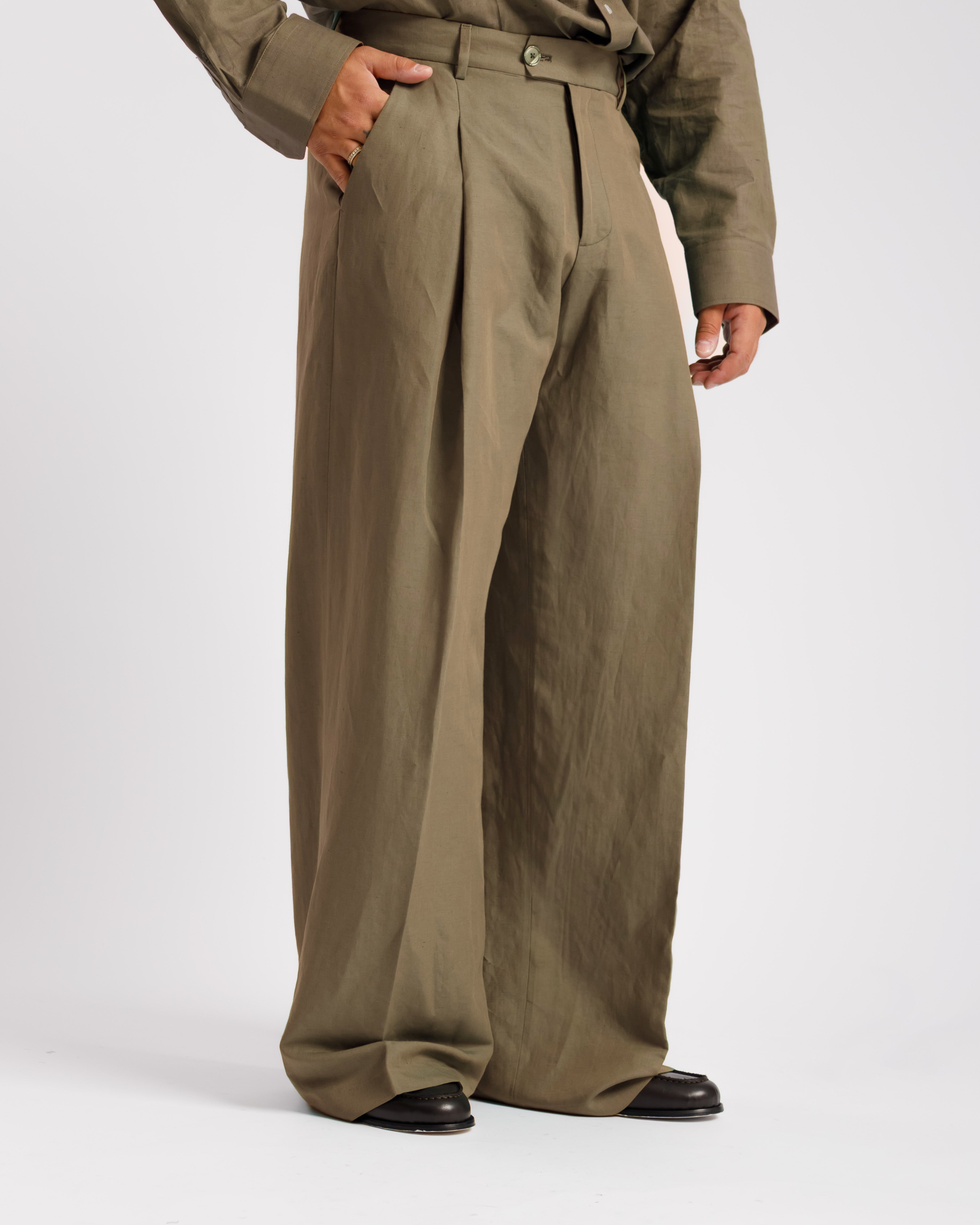 Pantaloni Wide Fit in lino - Ma1031 verde militare