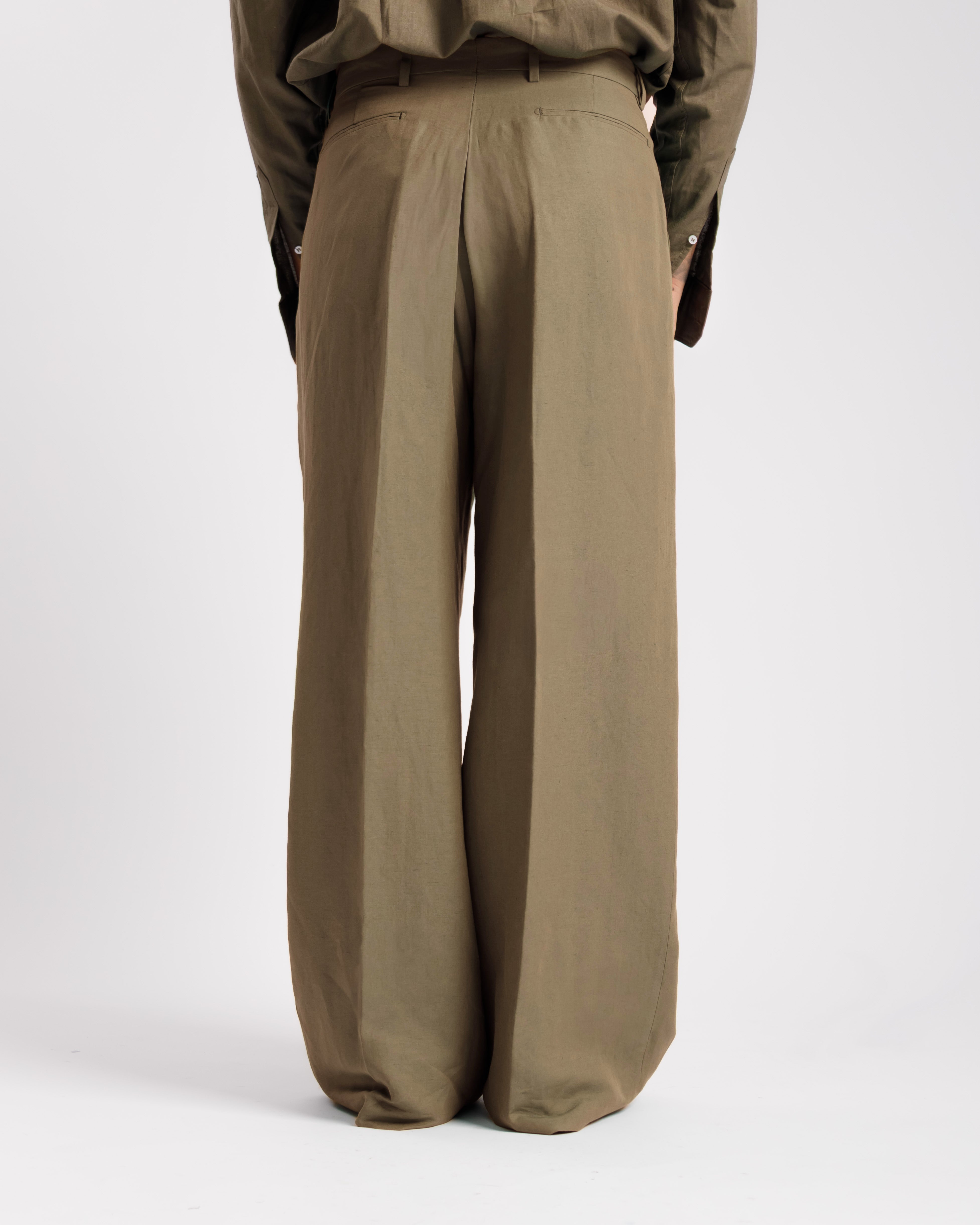 Pantaloni Wide Fit in lino - Ma1031 verde militare