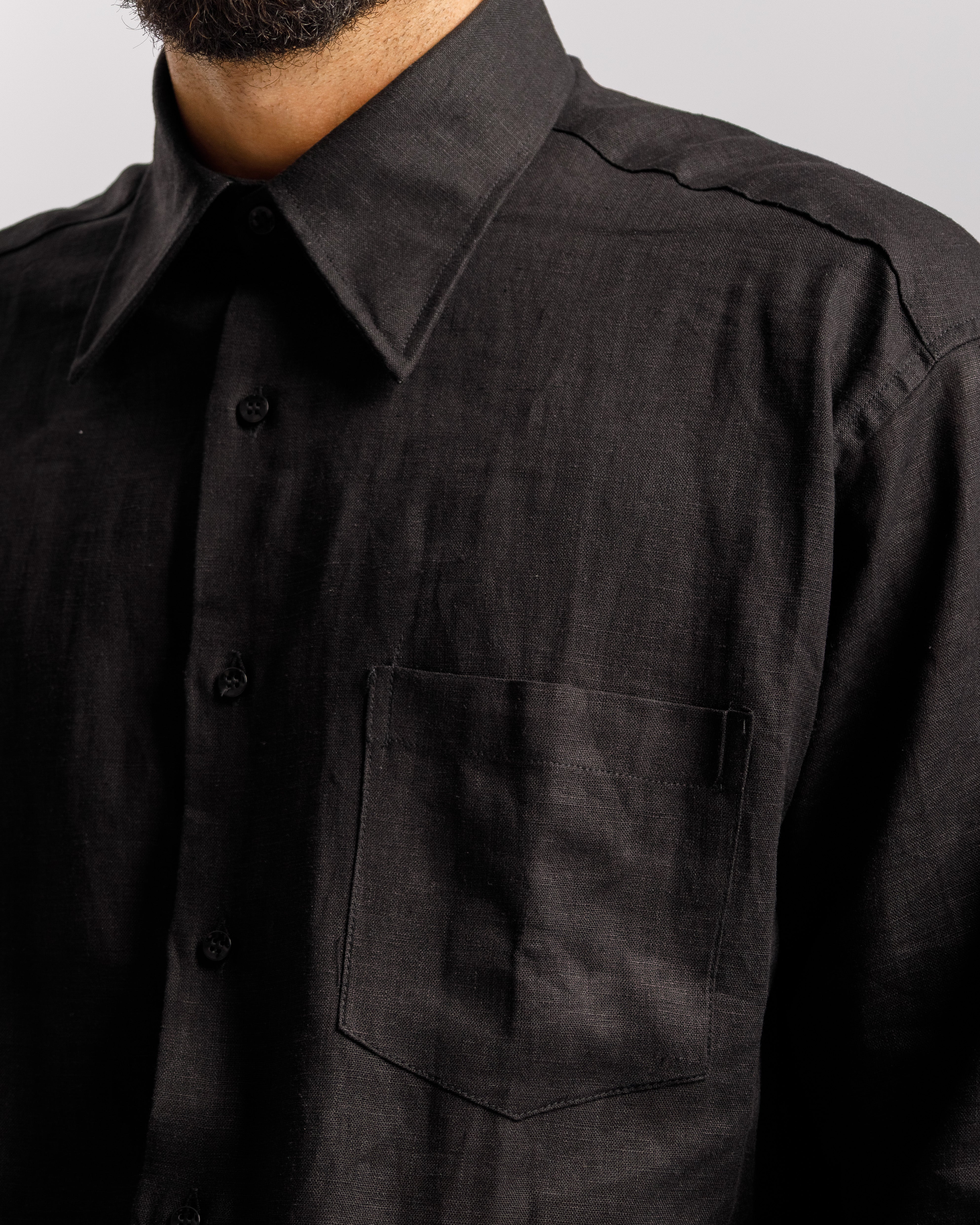 Camicia in lino collo Italiano - NERA