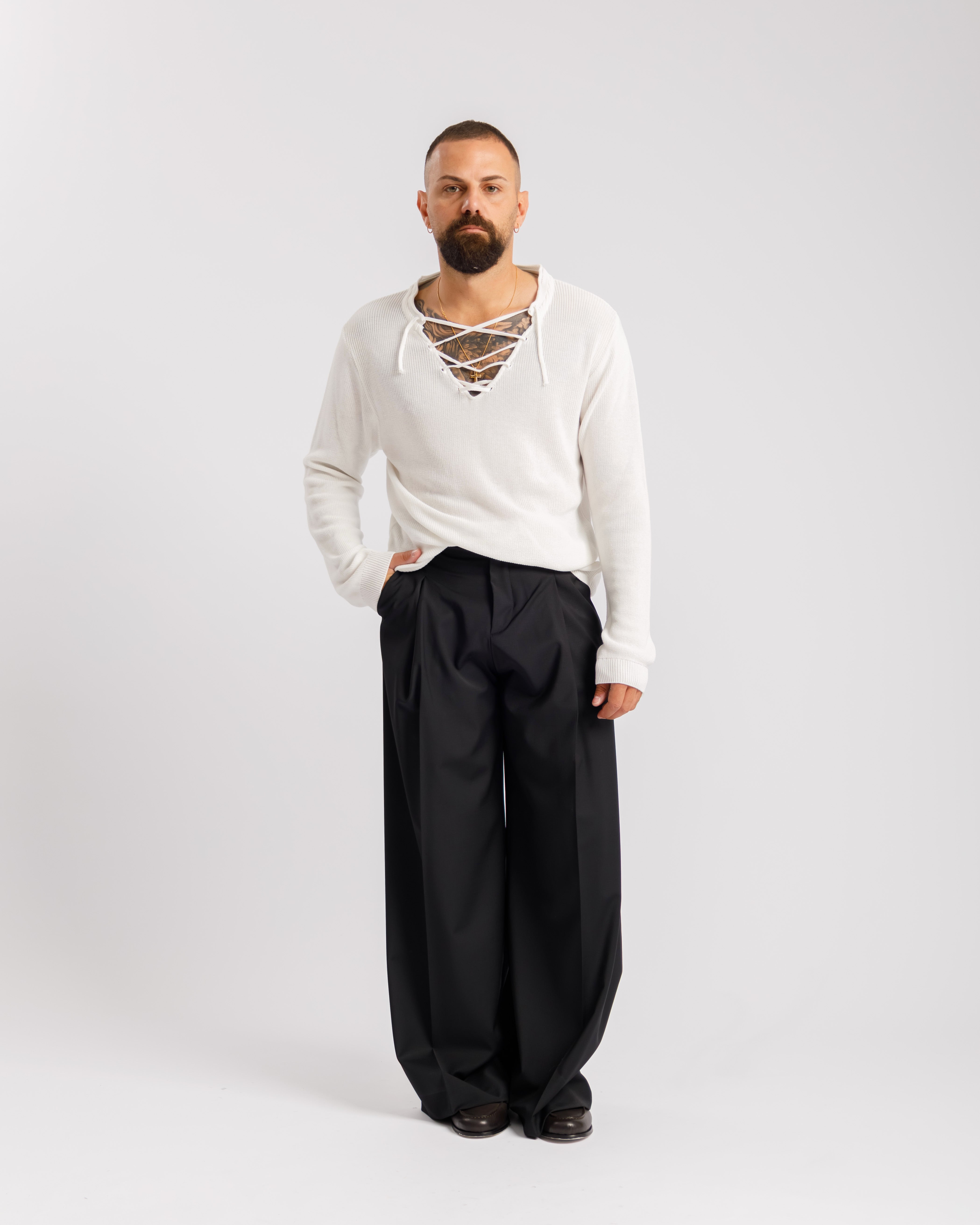 Maglia serafina con stringhe - CL600 panna